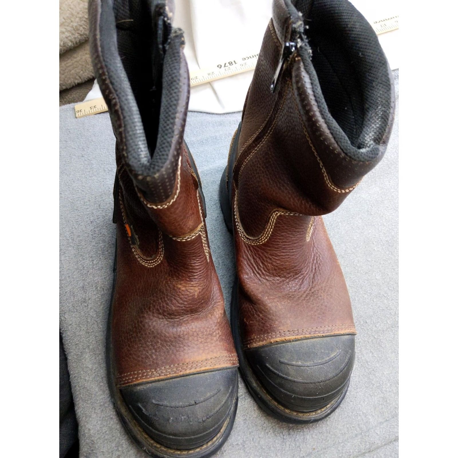 Vintage Work n' Sport Work Boots Mens 9W / Womens 11W Brown Leather Composite Toe Safety Boots Women's Mens 9 11 Brown Leather Non-Metallic EH ASTM F2413-11 Size US 9 / IT 39 - 4 Thumbnail