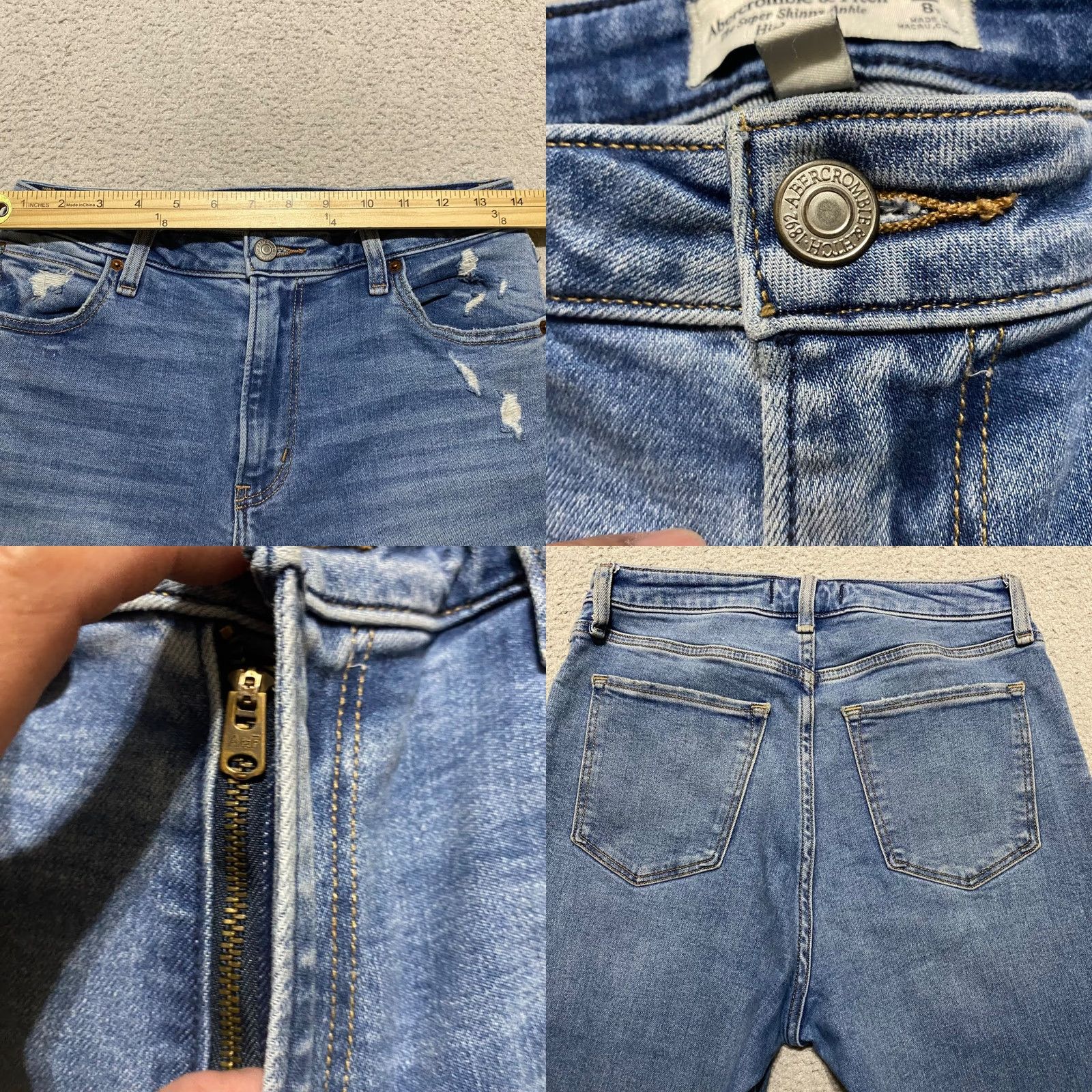 Abercrombie & Fitch Abercrombie & Fitch Jeans Womens 29 Blue Denim High Rise Skinny Distressed Cotton Blend Stretch Regular 5-Pocket Mens Womens Size 29" - 8 Thumbnail