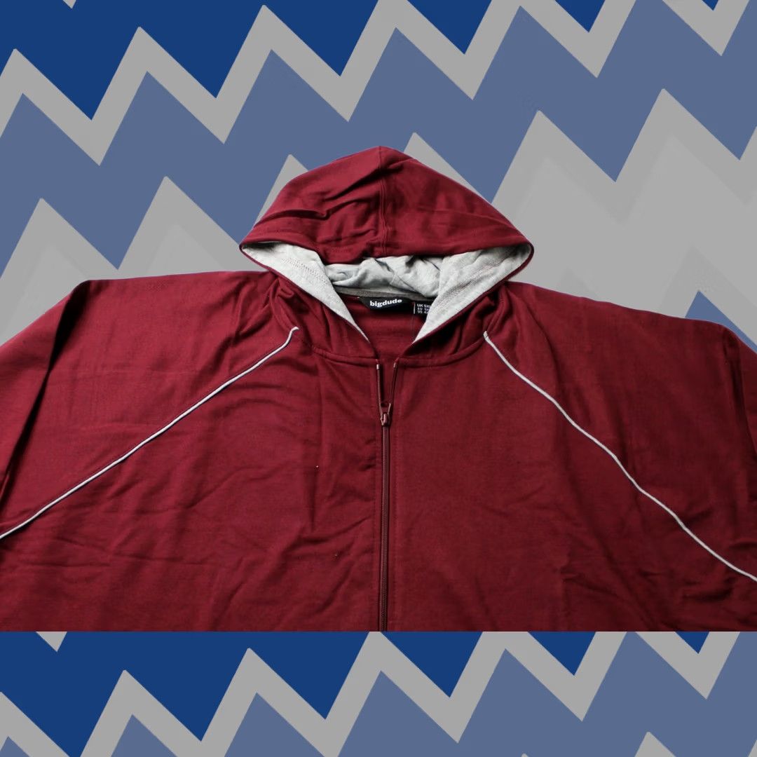 Vintage Bigdude Zip Up Mens 4XL Red Men Contrast Edge Raglan Hoody BL1 Burgundy 5XL Size US XXL / EU 58 / 5 - 1 Thumbnail