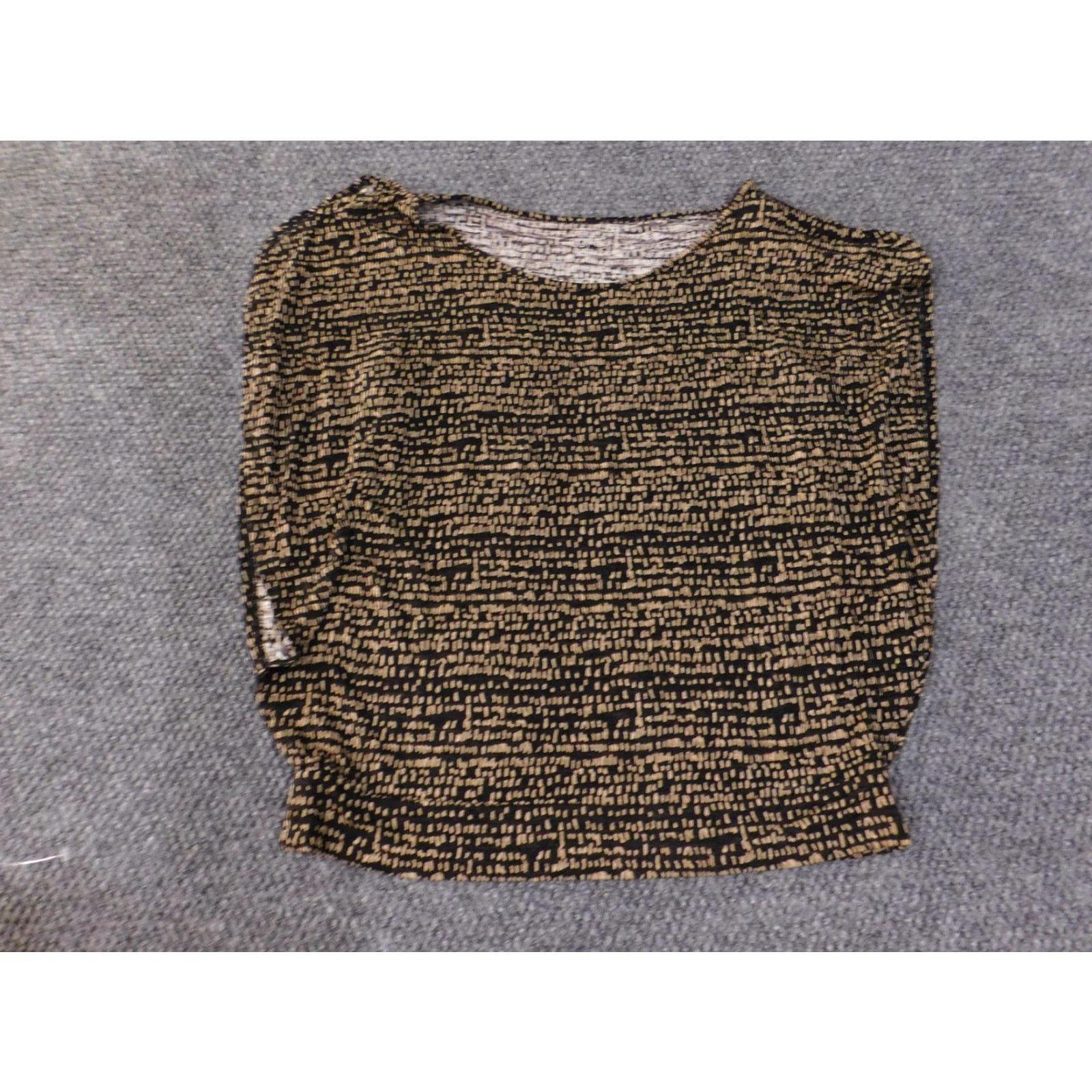 Loft VINTAGE LOFT Shirt Womens Medium Black Beige Abstract Print Boat Neck Dolman Size M / US 6-8 / IT 42-44 - 4 Thumbnail