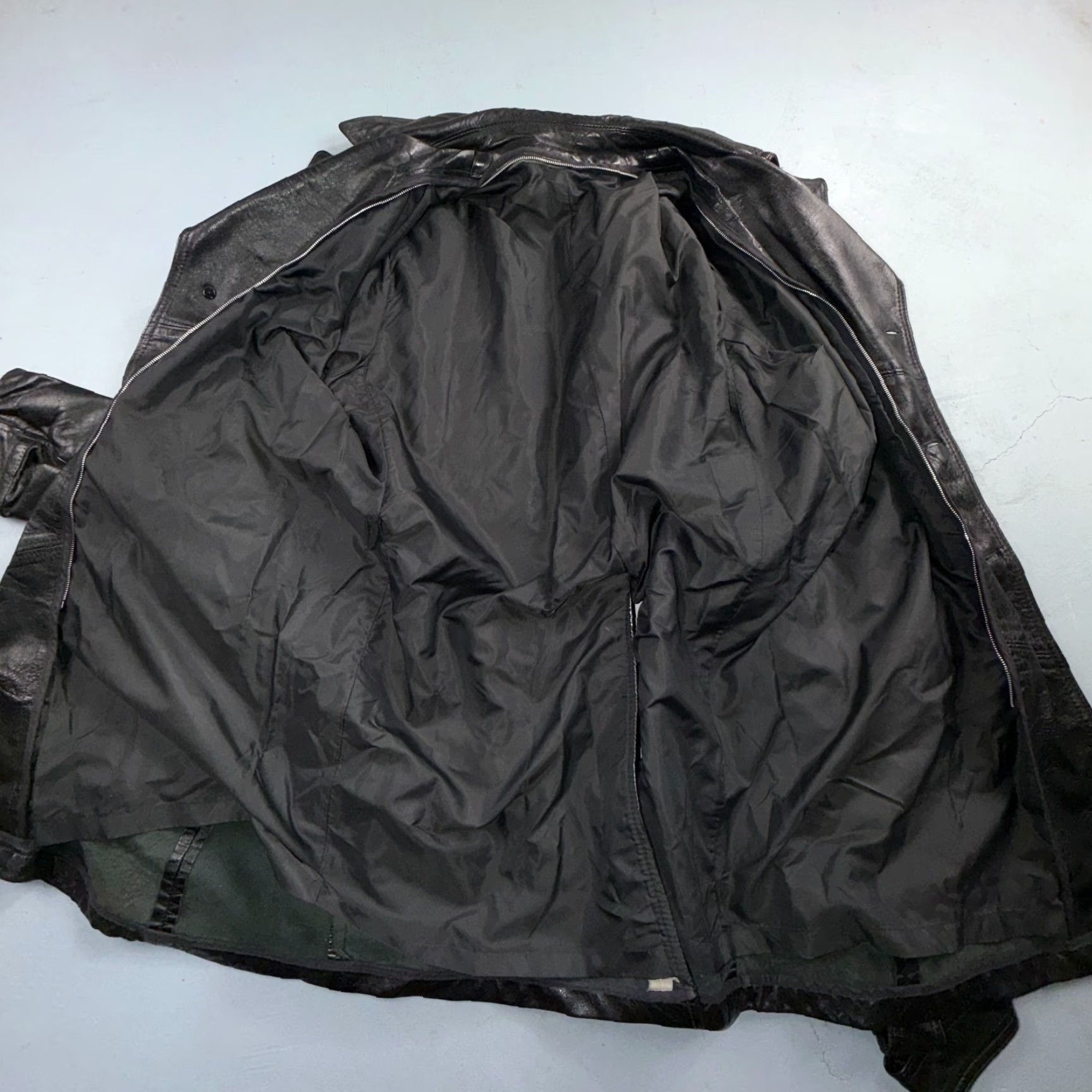 Vintage VTG Mens Leather Coat Long Duster UNLINED Military Trench Belt Black 60s Rockabilly Casual Regular Size M Boys? Size ONE SIZE - 5 Thumbnail