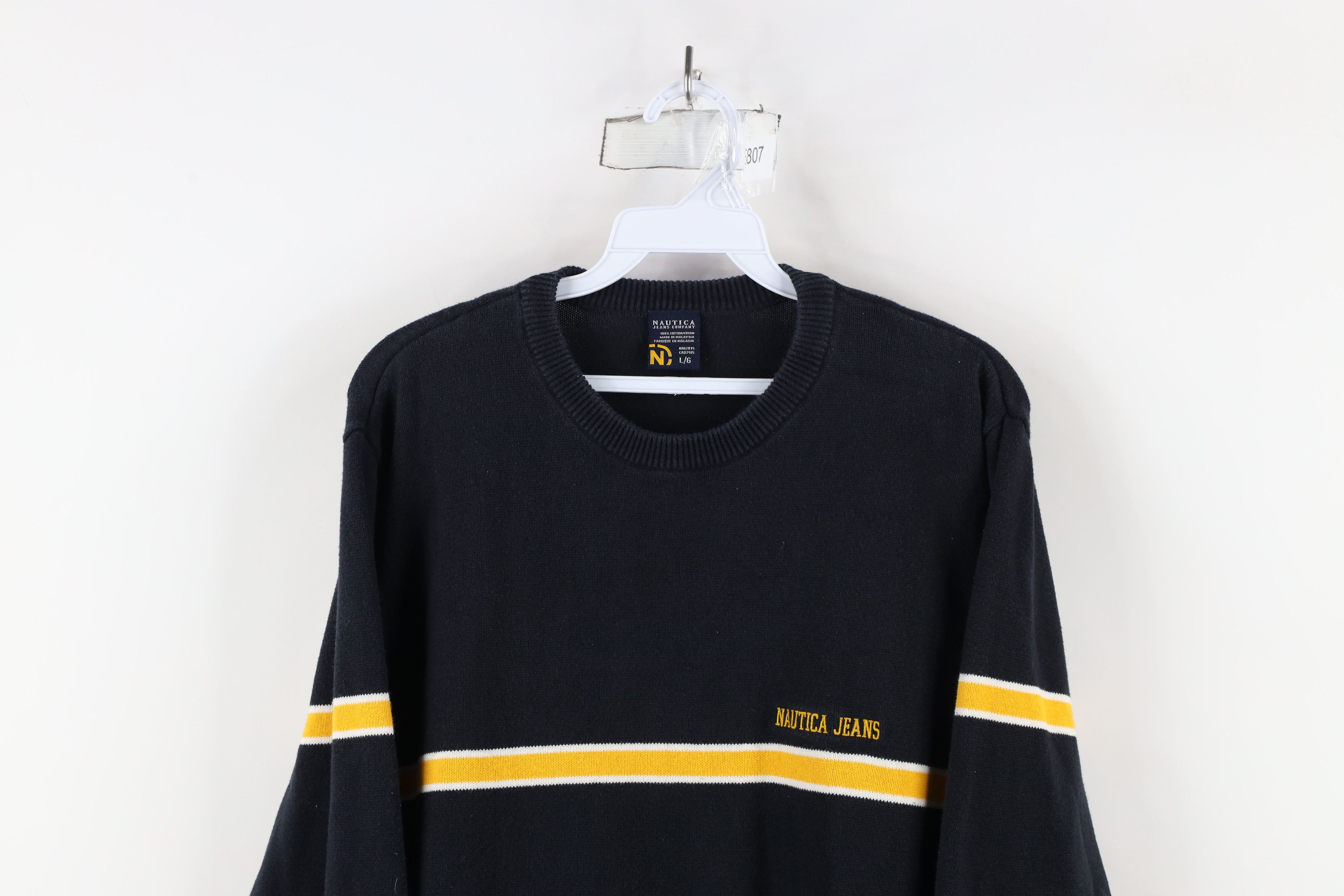 Nautica × Vintage Vintage 90s Nautica Spell Out Striped Knit Crewneck Sweater Size US L / EU 52-54 / 3 - 2 Thumbnail