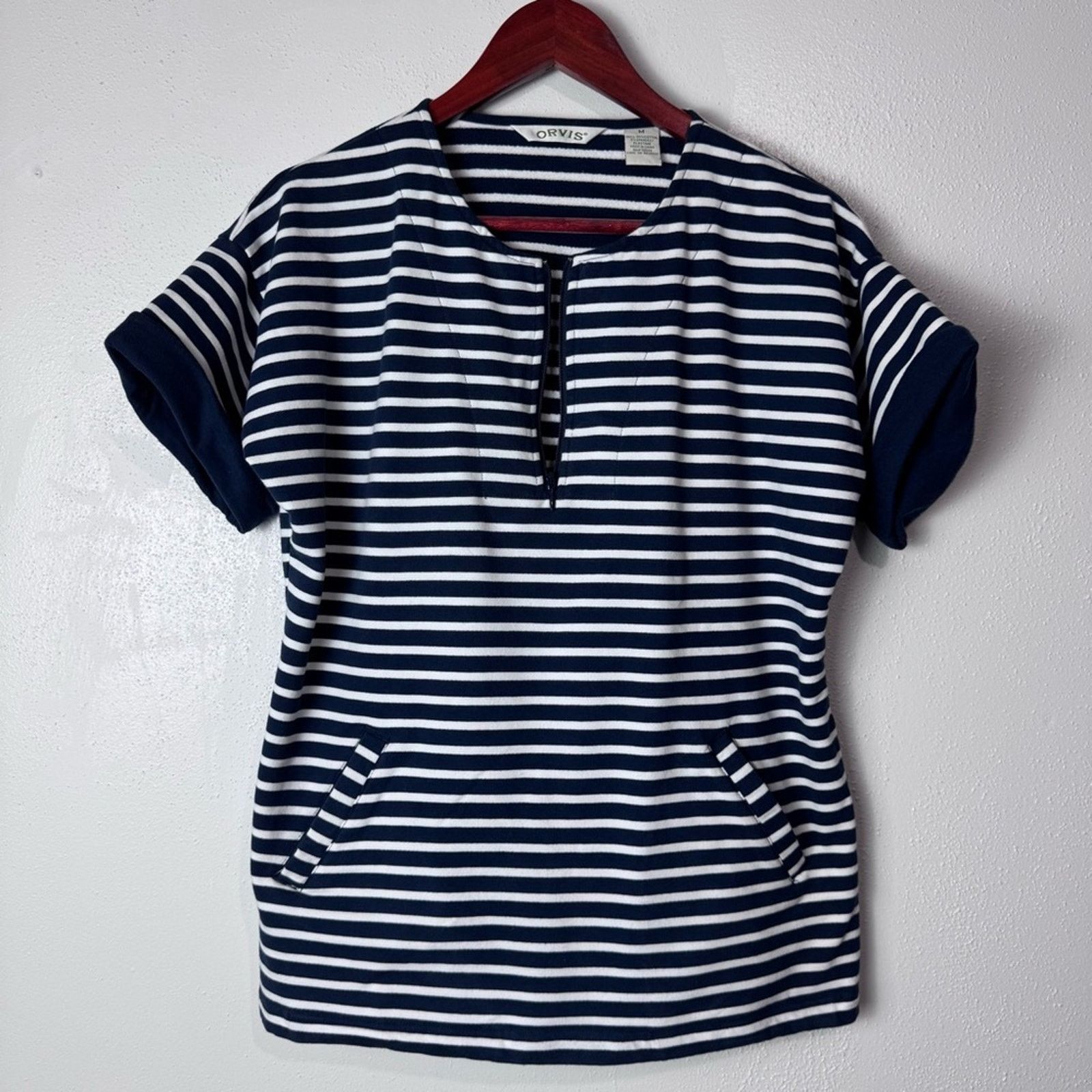 Orvis Orvis Navy & White Striped 3/4 Zip Popover Top Womens Med Size M / US 6-8 / IT 42-44 - 9 Thumbnail
