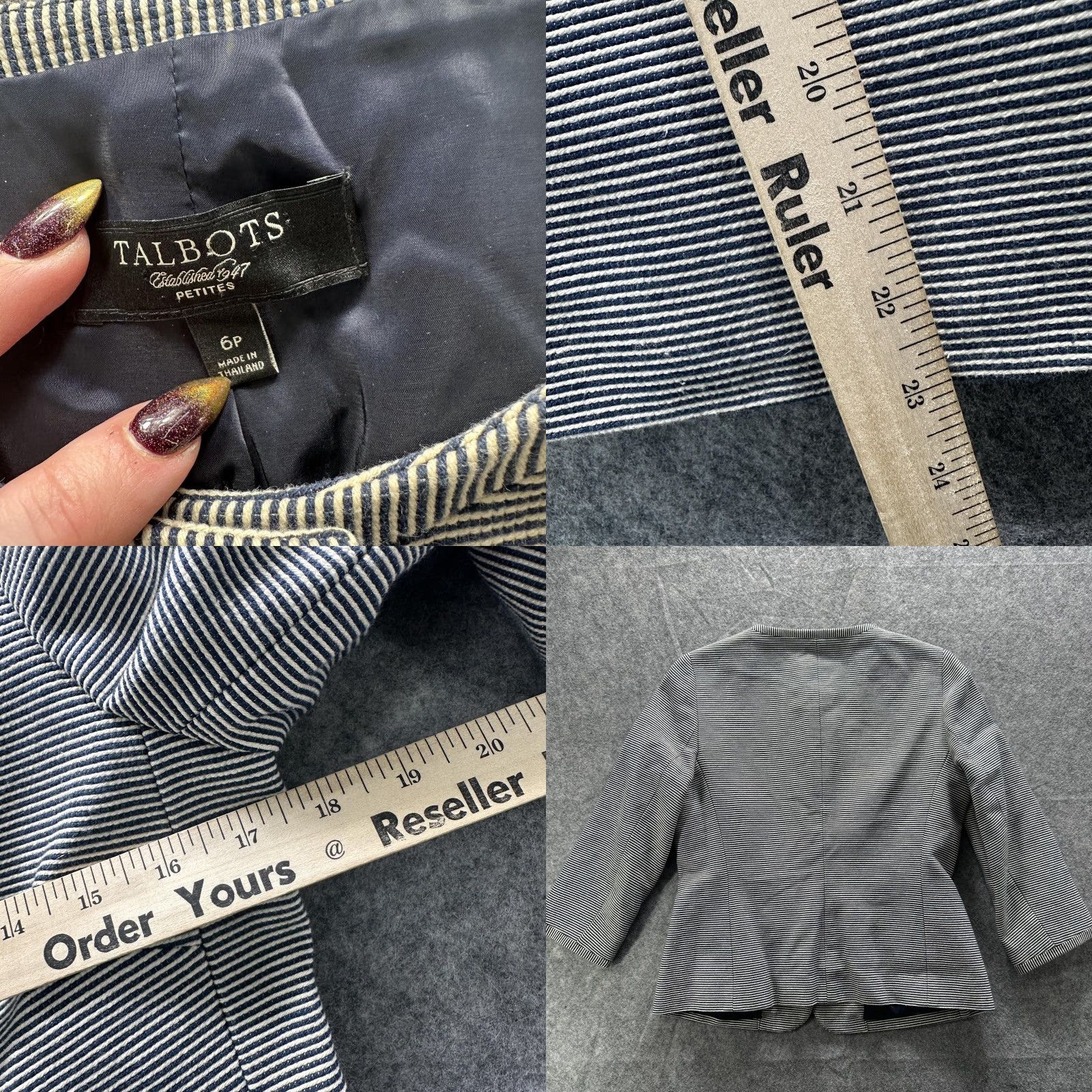 Talbots Talbots Blazer Jacket Womens 6P Petite Navy White Stripe 3/4 Sleeve Lined Career Size M / US 6-8 / IT 42-44 - 8 Thumbnail