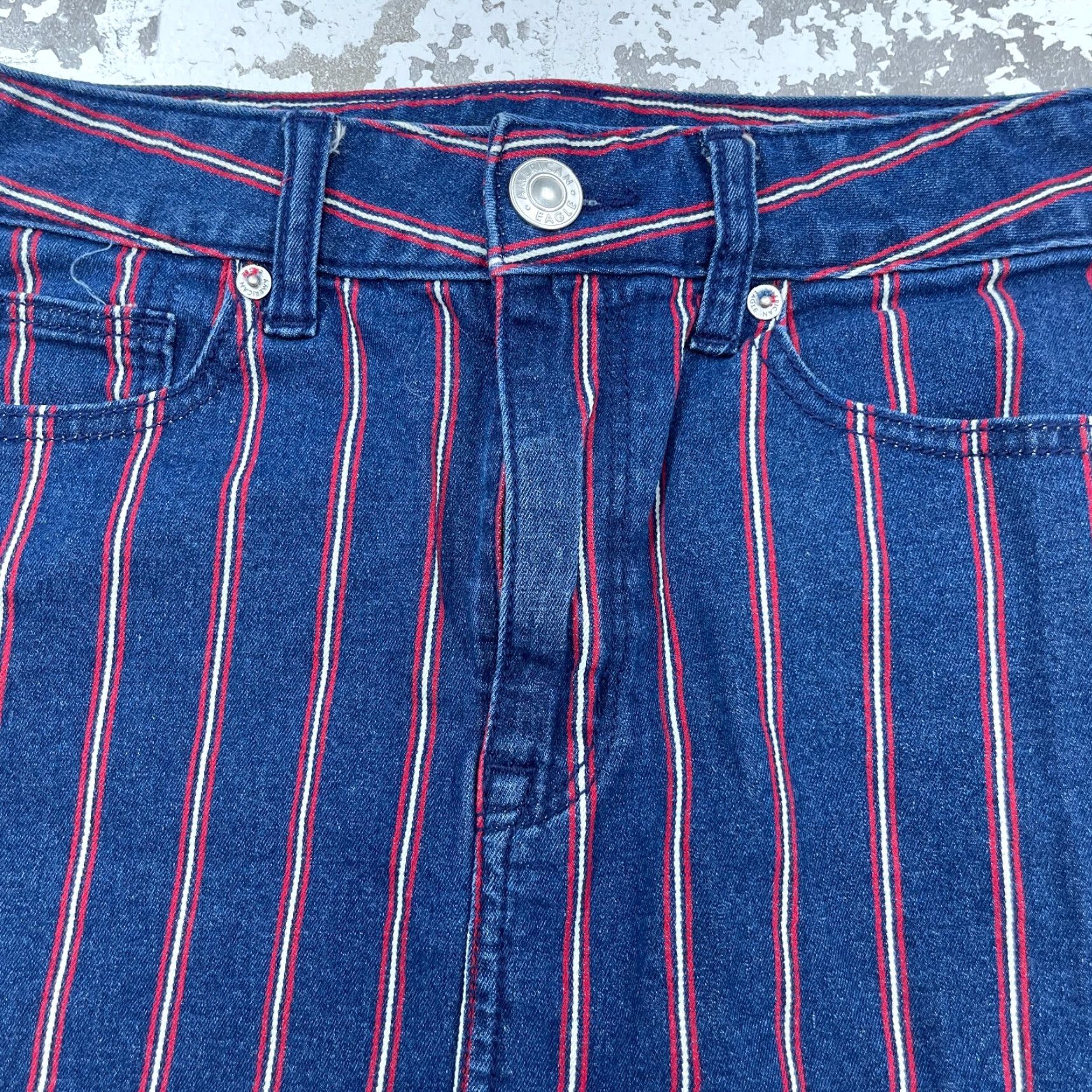 American Eagle Outfitters VINTAGE American Eagle Outfitters Skirt Women 6 High Rise Mini Denim Striped Button Pockets 90s Classic Blue - Womens Size 28" / US 6 / IT 42 - 3 Thumbnail
