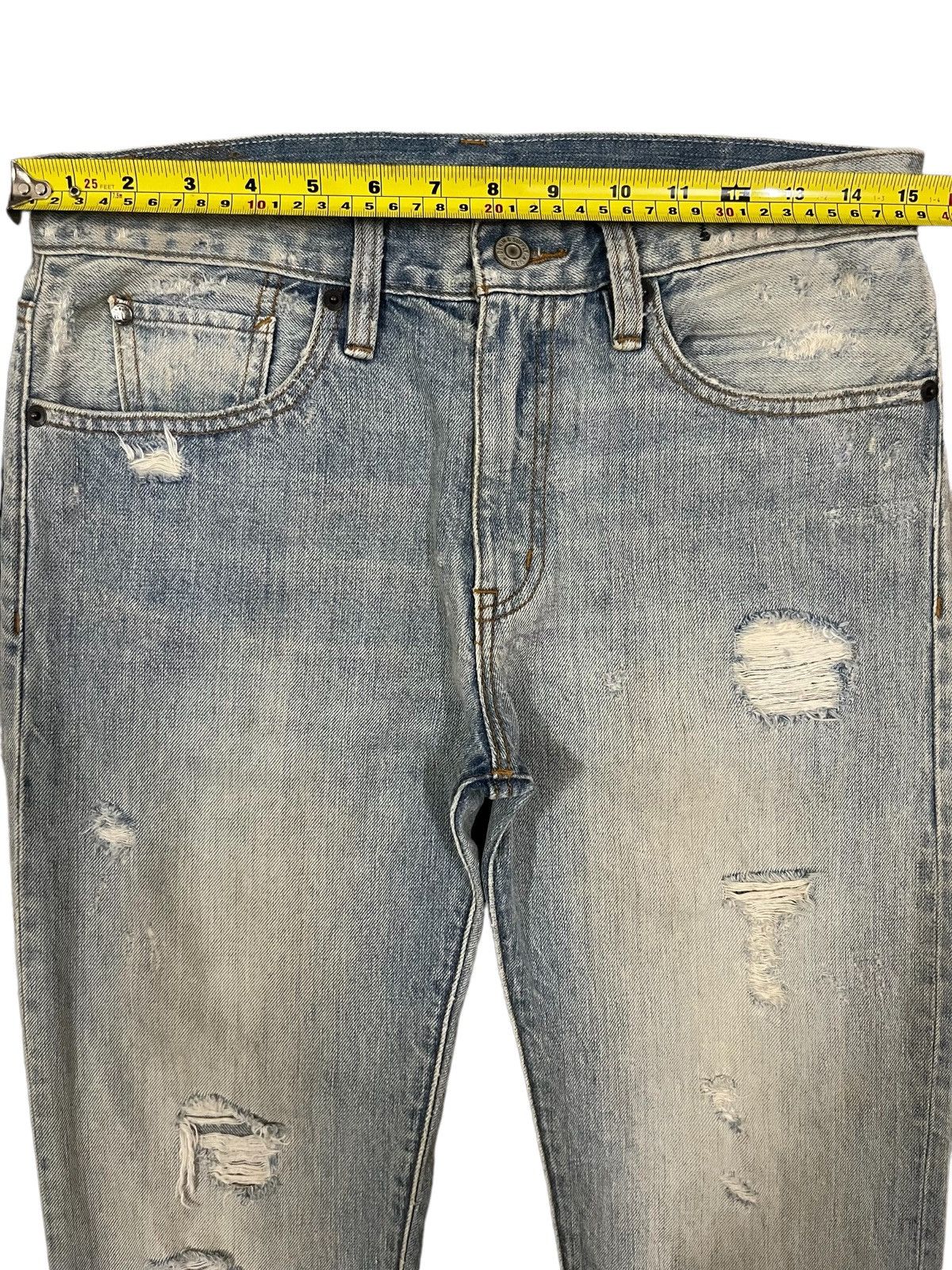 Designer Vintage Light Blue Heavy Distressed Regular Straight Jeans Size US 30 / EU 46 - 13 Thumbnail