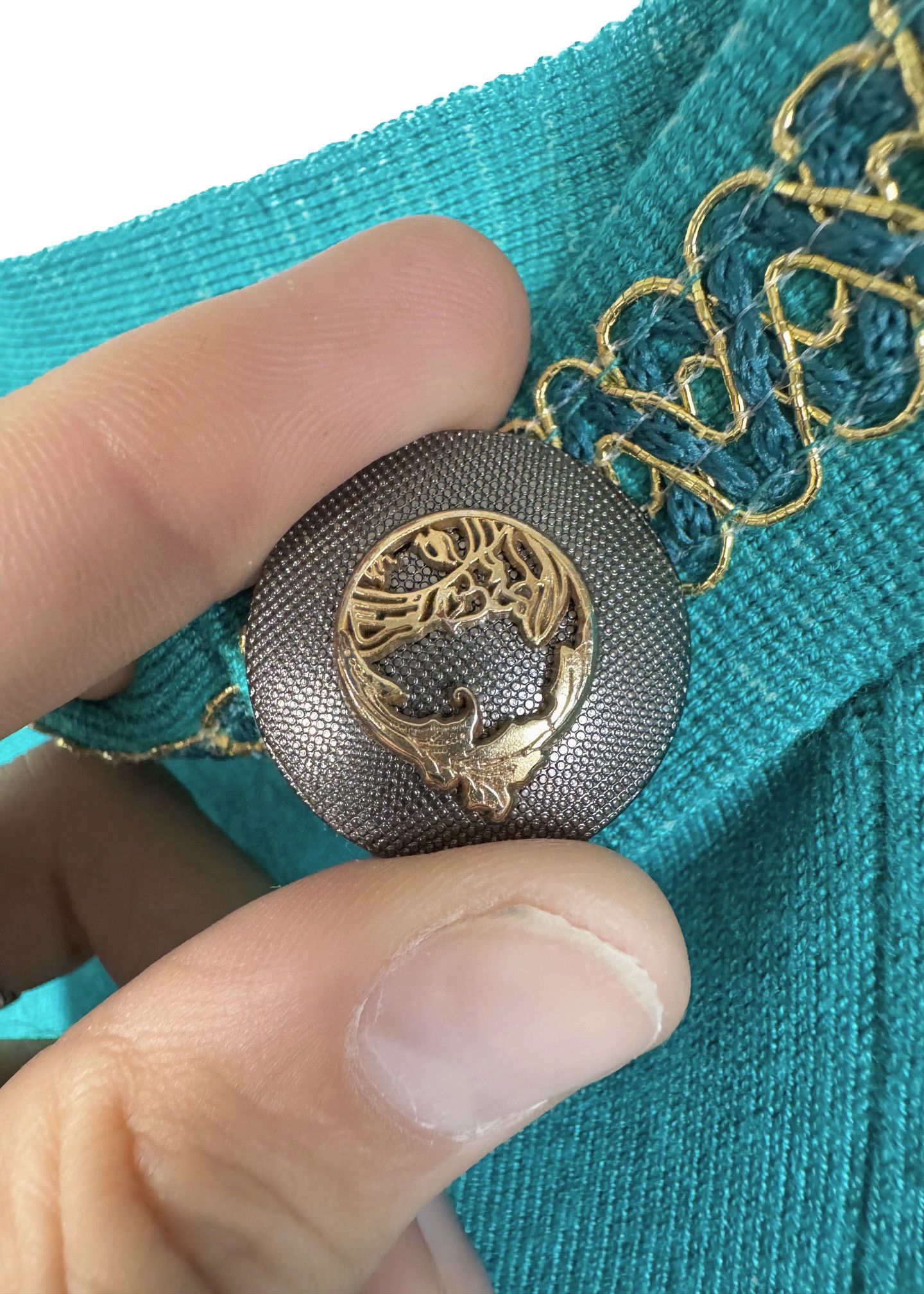 Versace Versace Collection Turquoise Boat Neck Mesh Back Sweater Size S / US 4 / IT 40 - 6 Thumbnail