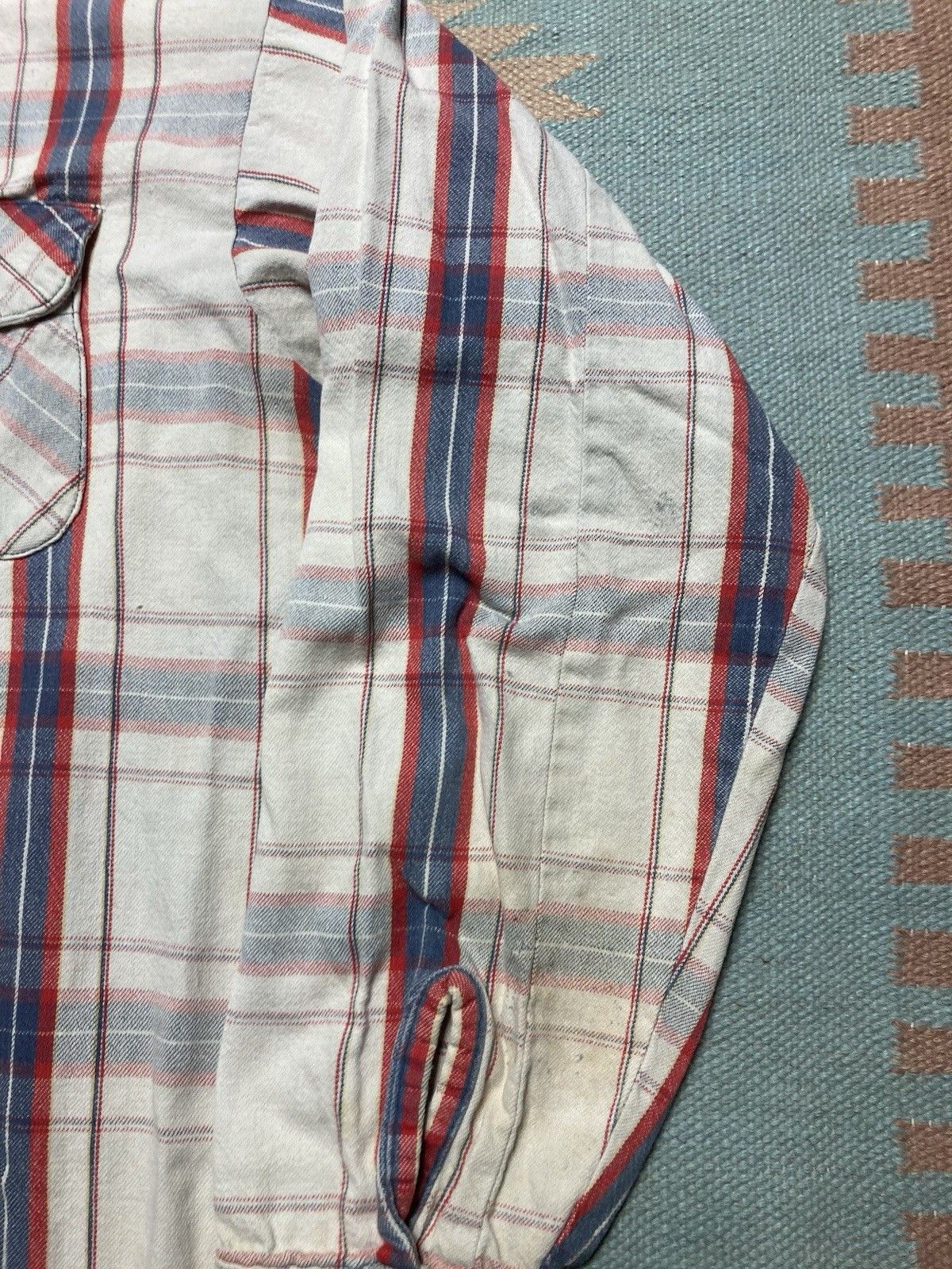 Vintage 70s Mr Leggs flannel shirt cotton plaid farm repaired XL Size US XL / EU 56 / 4 - 4 Thumbnail