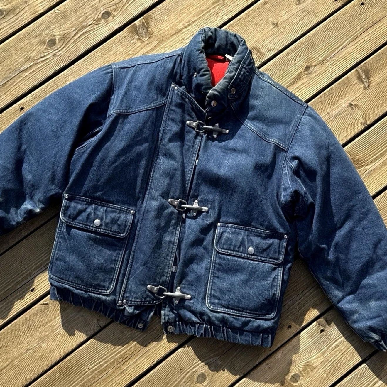 Vintage VINTAGE Denim Down Puffer Jacket Heavyweight 80s 90s Fireman Toggle Front Closure Unisex Adults M Blue Cold Weather Utility Coat Size US M / EU 48-50 / 2 - 2 Thumbnail