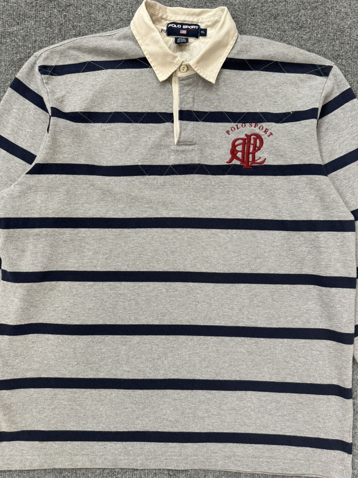 Polo Ralph Lauren Vintage Polo Sport RL Stripe Rugby Shirt Heather Gray XL Size US XL / EU 56 / 4 - 2 Thumbnail