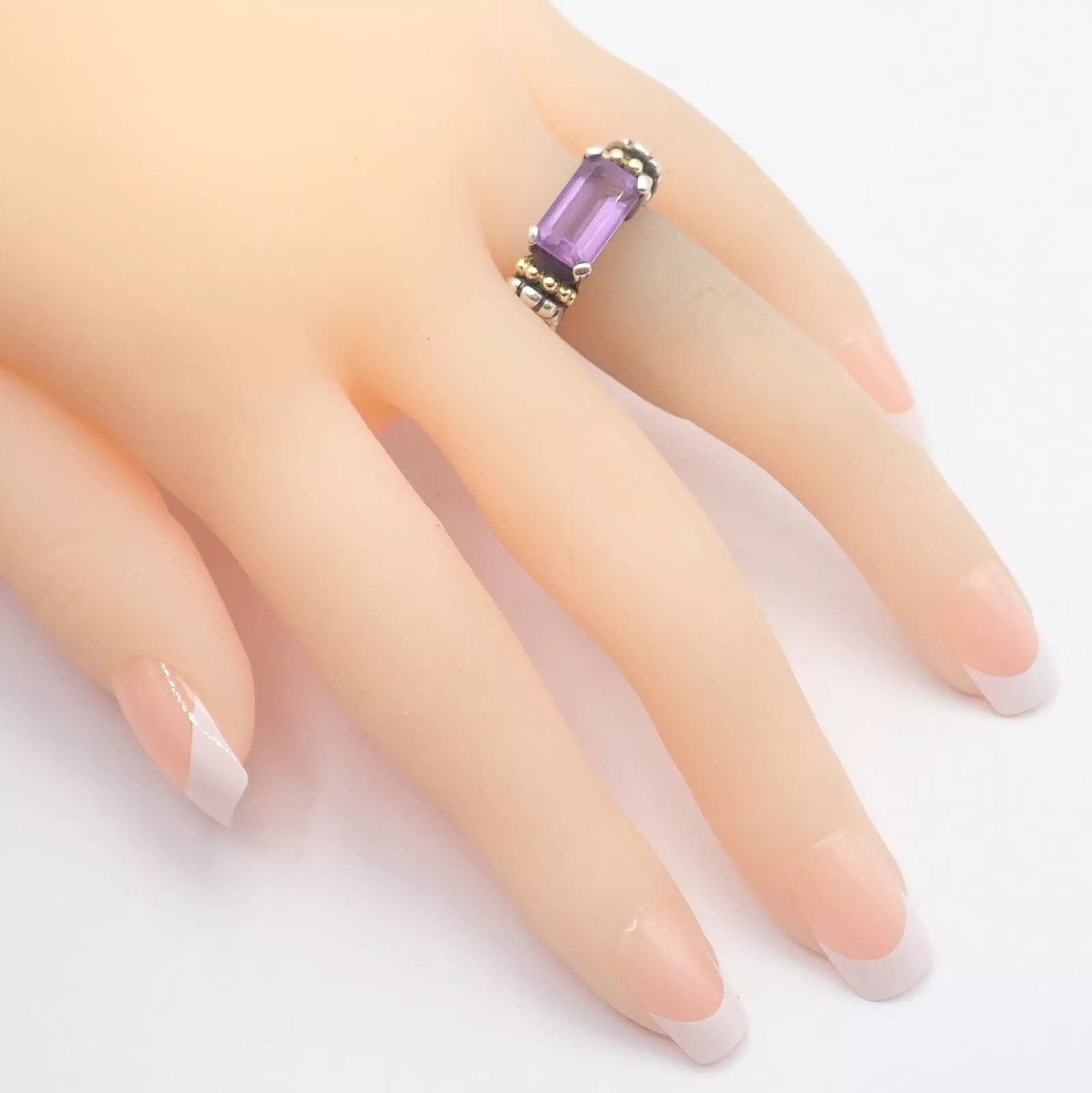 Vintage Lagos Caviar Silver + 18k Yellow Gold Amethyst Ring Size ONE SIZE - 7 Thumbnail