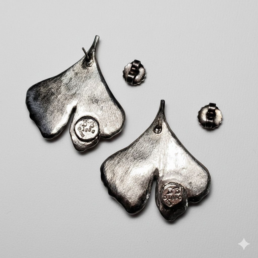 Other Ginko Biloba 2" Leaves Earrings B+B Sterling Silver 925 Vint Size ONE SIZE - 7 Thumbnail