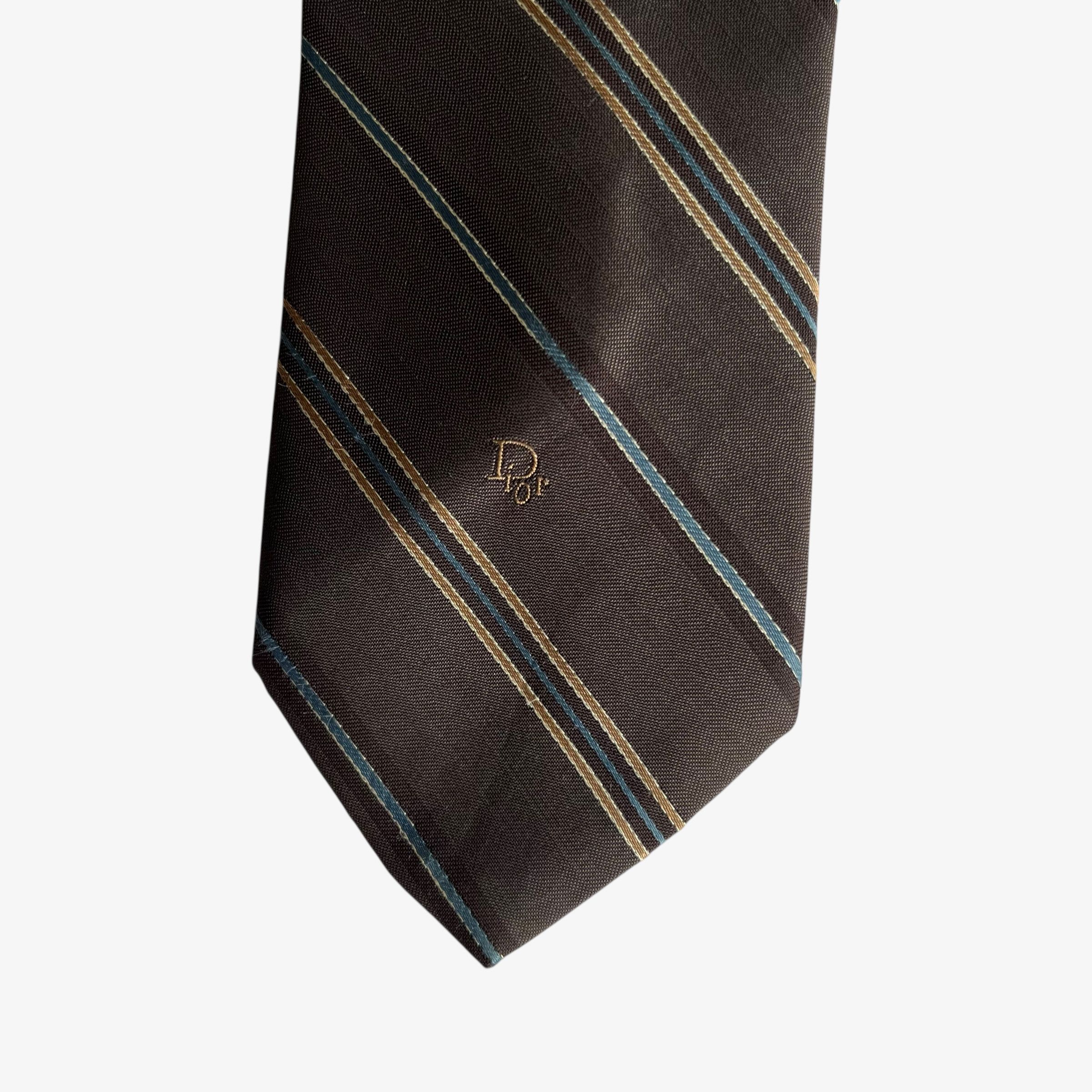 Dior Vintage 80s Christian Dior Brown Striped Polyester Tie Size ONE SIZE - 2 Thumbnail
