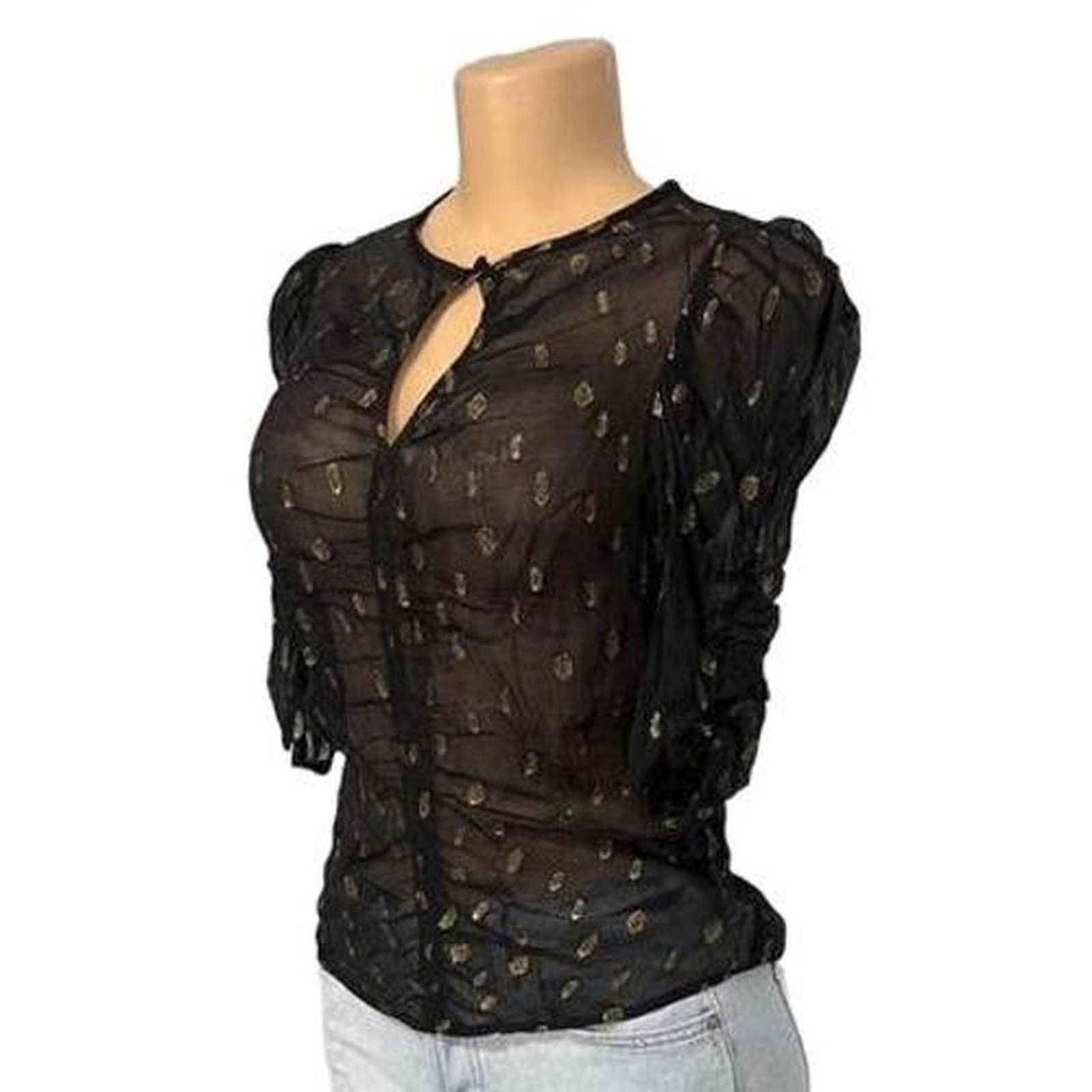Frame Frame Shirred Keyhole top - Noir 100% Viscose SIze XS Size XS / US 0-2 / IT 36-38 - 2 Thumbnail