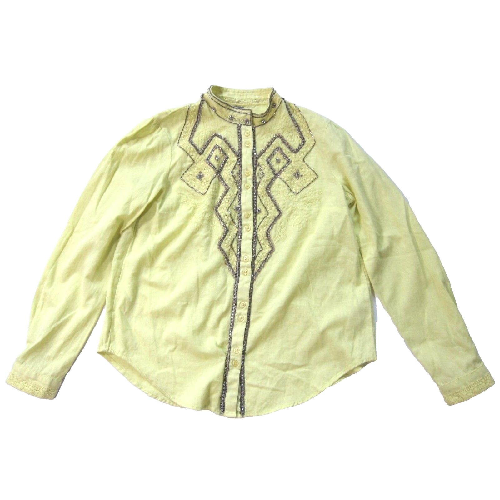 Vintage VINTAGE Anthropologie Pilcro Yellow Cotton Nayeli Beaded Rhinestone Button Down Shirt XS Size XS / US 0-2 / IT 36-38 - 2 Thumbnail