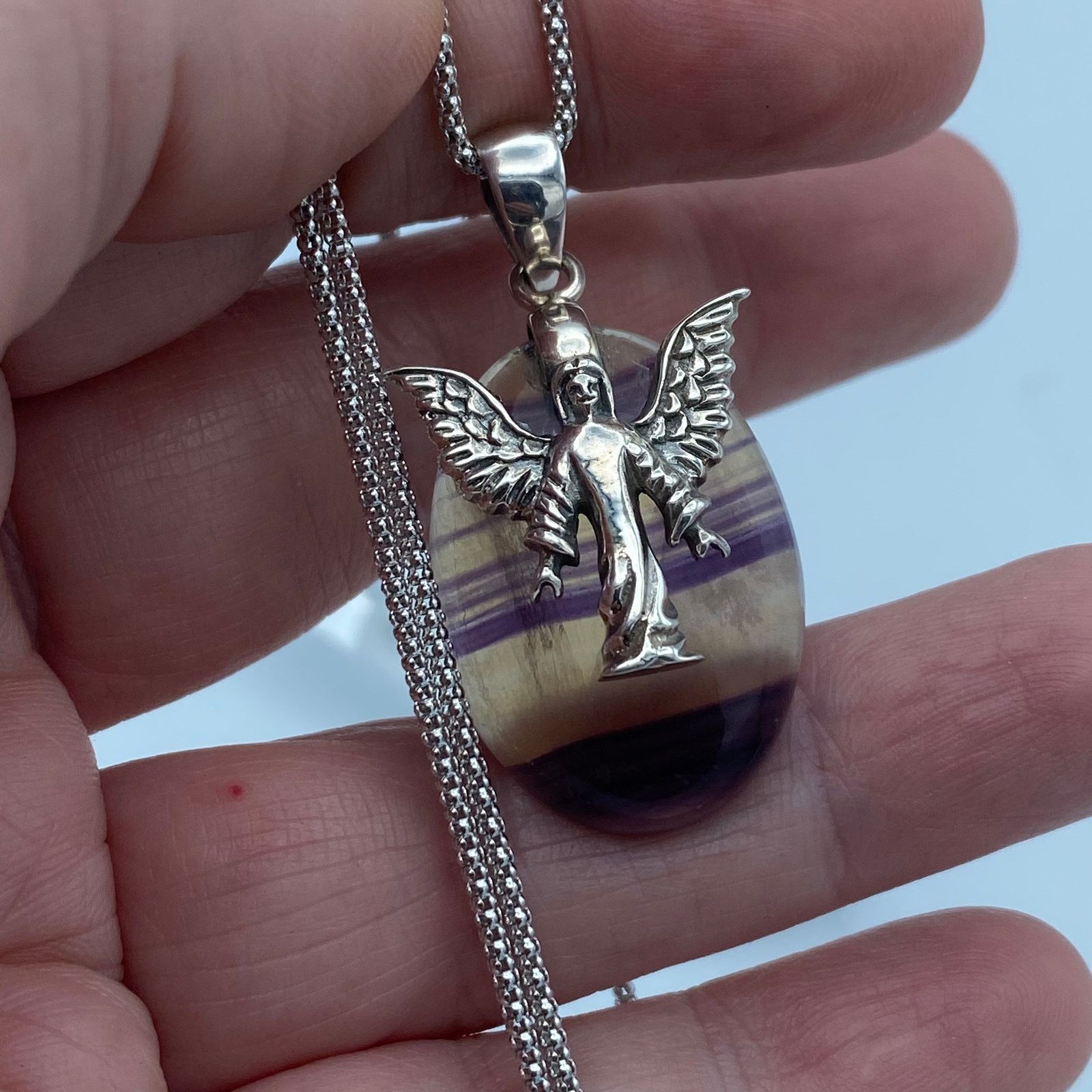 The Unbranded Brand Angel Rainbow Fluorite Sterling Silver Necklace Size ONE SIZE - 5 Thumbnail