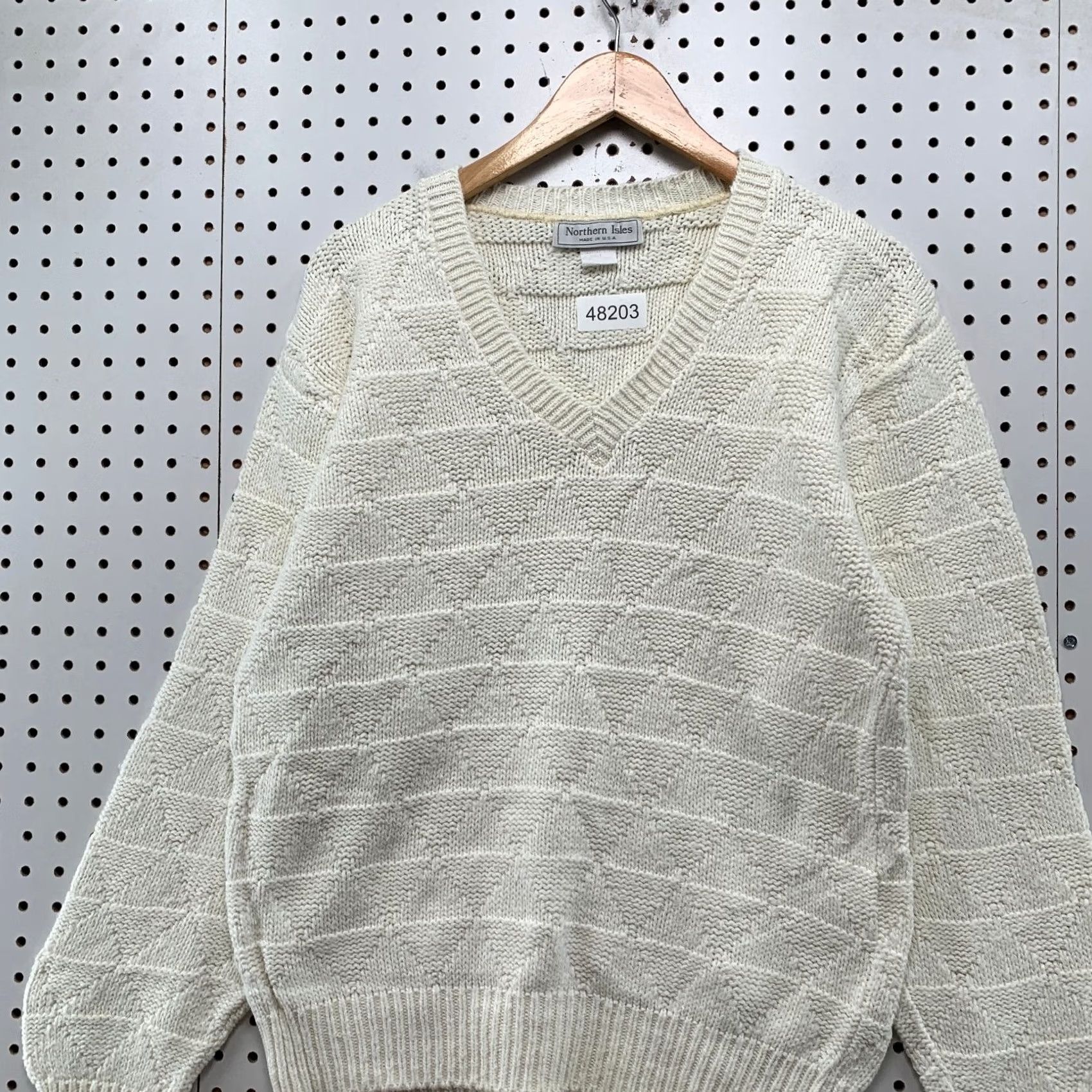 Vintage Vintage Northern Isles Knit Sweater Mens Medium White V-Neck Cotton Pullover Size US M / EU 48-50 / 2 - 4 Thumbnail