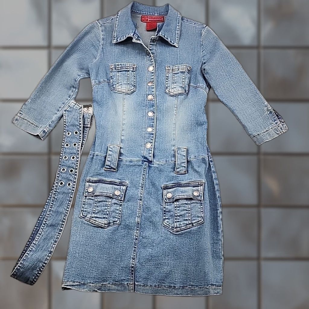 hot kiss denim dress Generation Studded Flared Mini Perfect for concerts or game days Kiss Me Cowboy" Dress (Dark