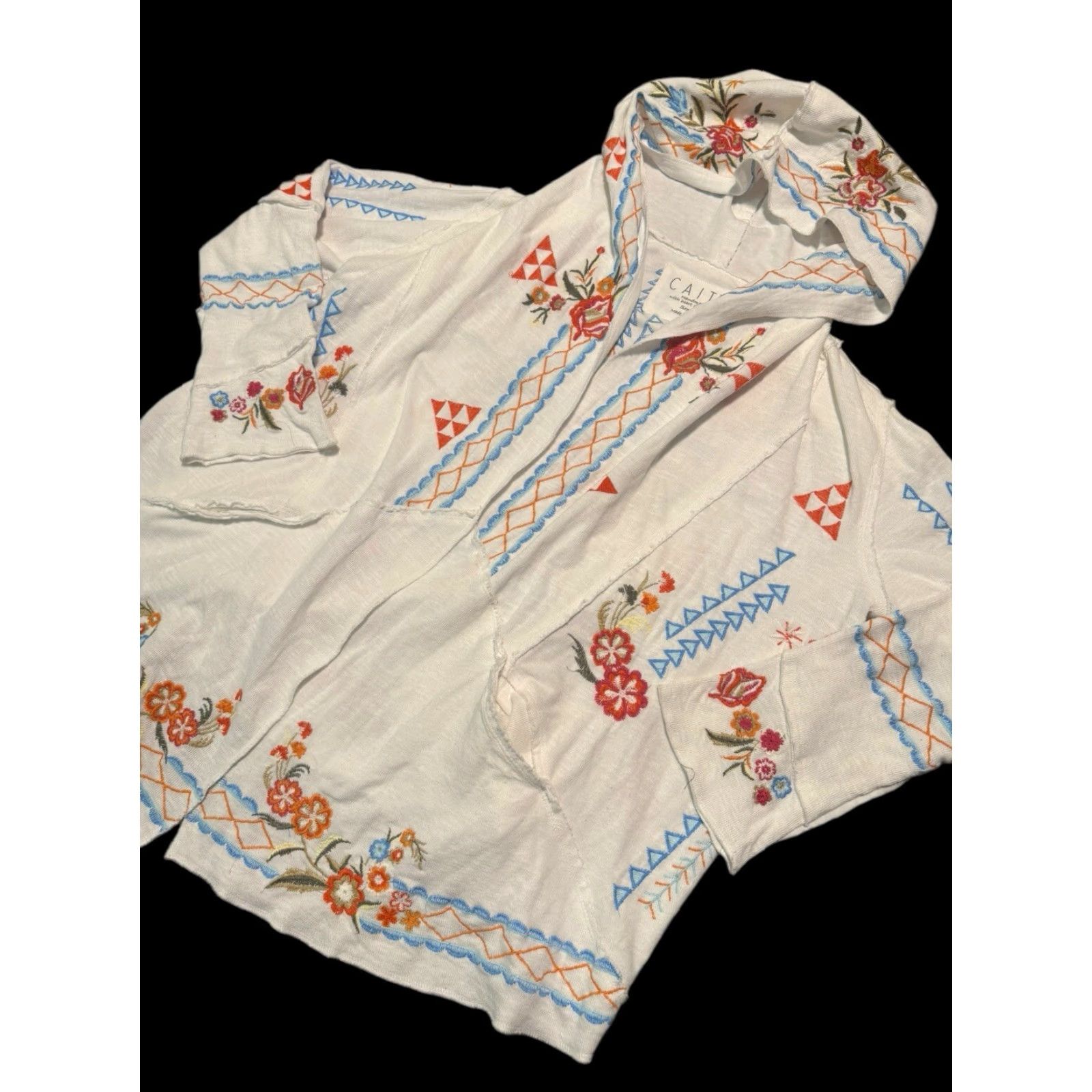 Akira Caite Kira Jacket Embroidered Open Hoodie Size Small Womens Hoodie Casual Lightweight Open Front Embroidered 100% Cotton White S Size S / US 4 / IT 40 - 4 Thumbnail