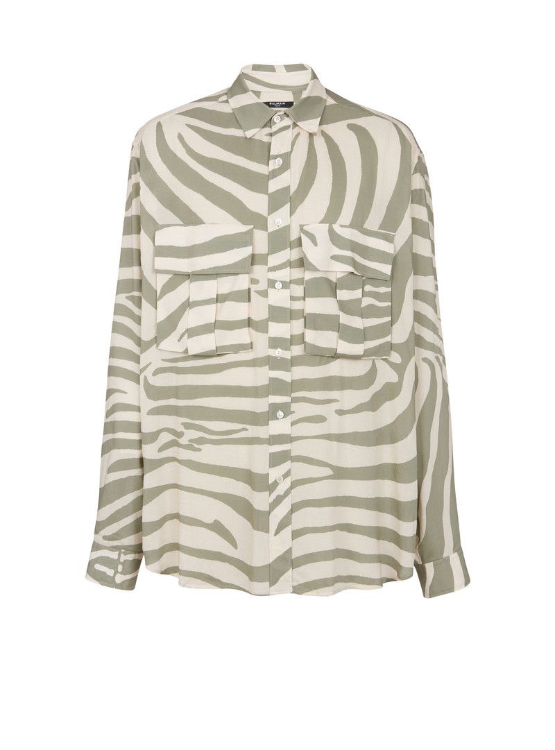 Balmain o1y0426 Patterned Shirt in Military Green/White Size US M / EU 48-50 / 2 - 1 Thumbnail