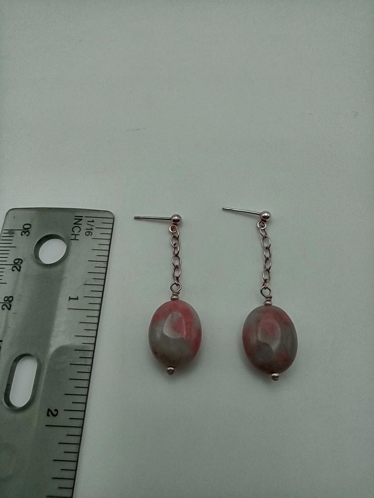 The Unbranded Brand Vintage Sterling Silver 925 Rhodonite Mottled Pink Earrings Size ONE SIZE - 2 Thumbnail