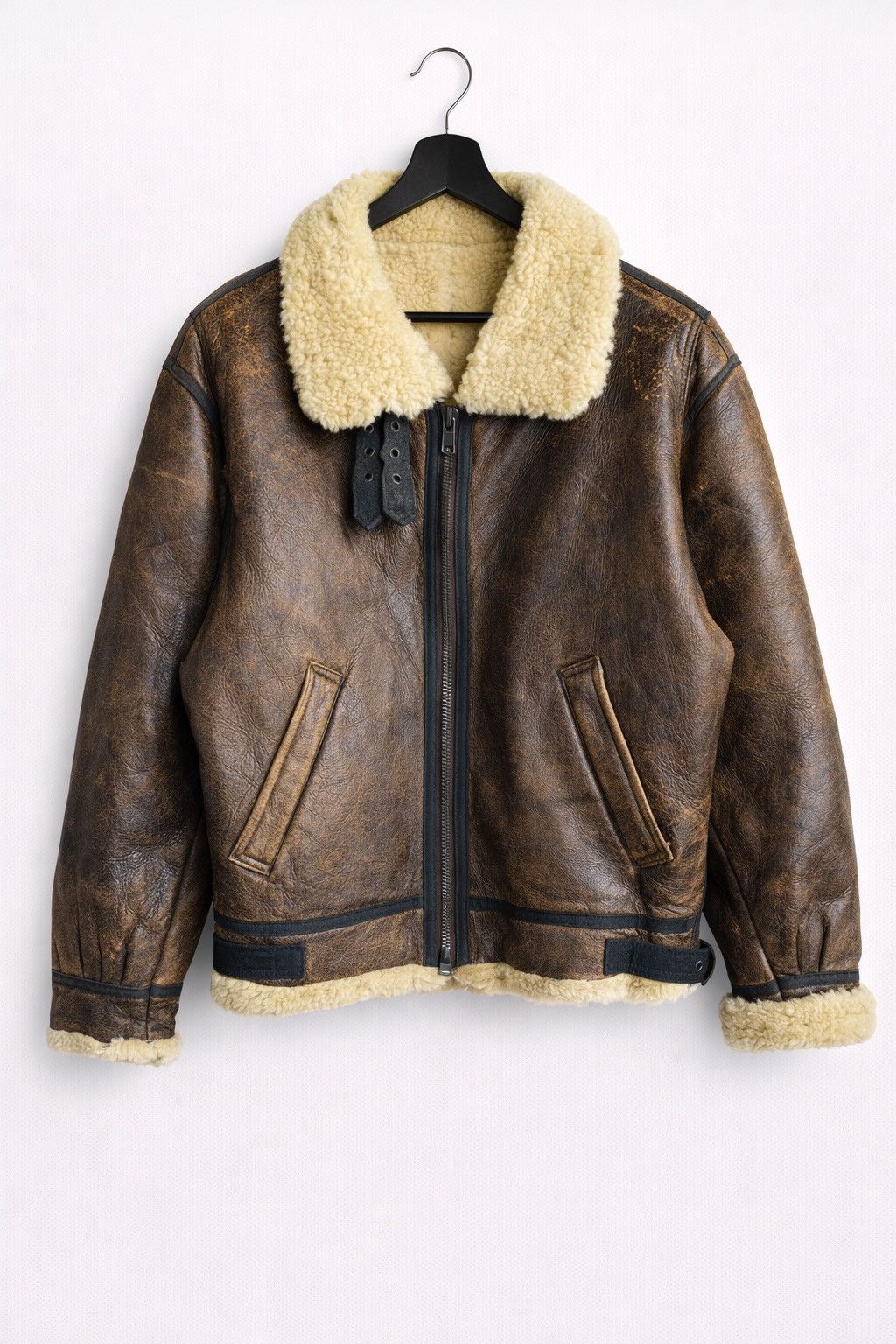 Vintage STRATH CONAR B-3 Shearling Leather Flight Jacket Distressed Size US M / EU 48-50 / 2 - 1 Thumbnail