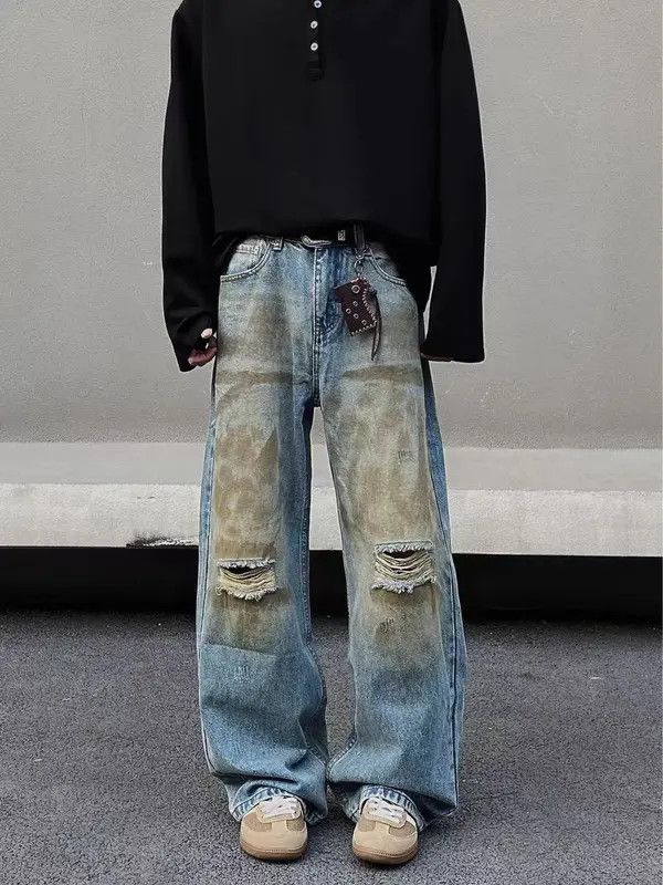 VIBE Vintage dirty-dyed graffiti ripped baggy jeans Size US 34 / EU 50 - 6 Thumbnail