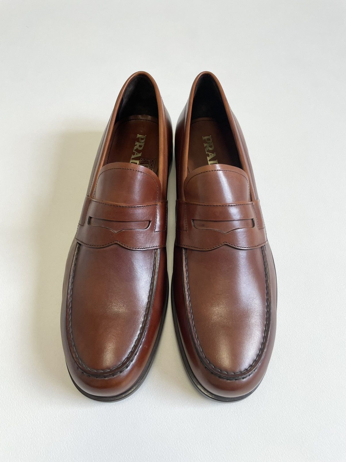Prada Mid 2000s Brown Burnished Leather Loafers Size US 11.5 / EU 44-45 - 10 Thumbnail