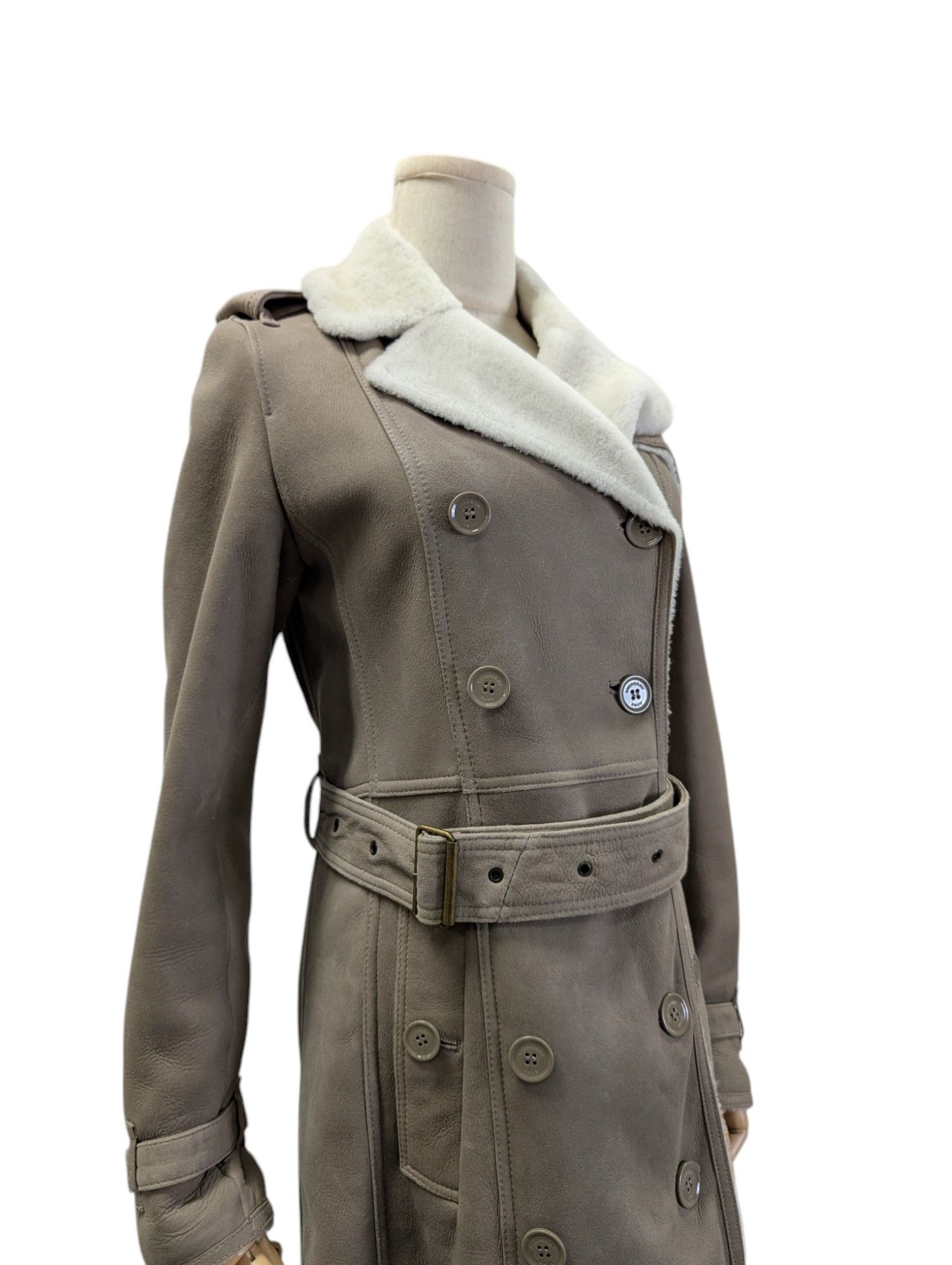 Burberry Taupe Shearling Mid-Length Overcoat Size XS / US 0-2 / IT 36-38 - 3 Thumbnail