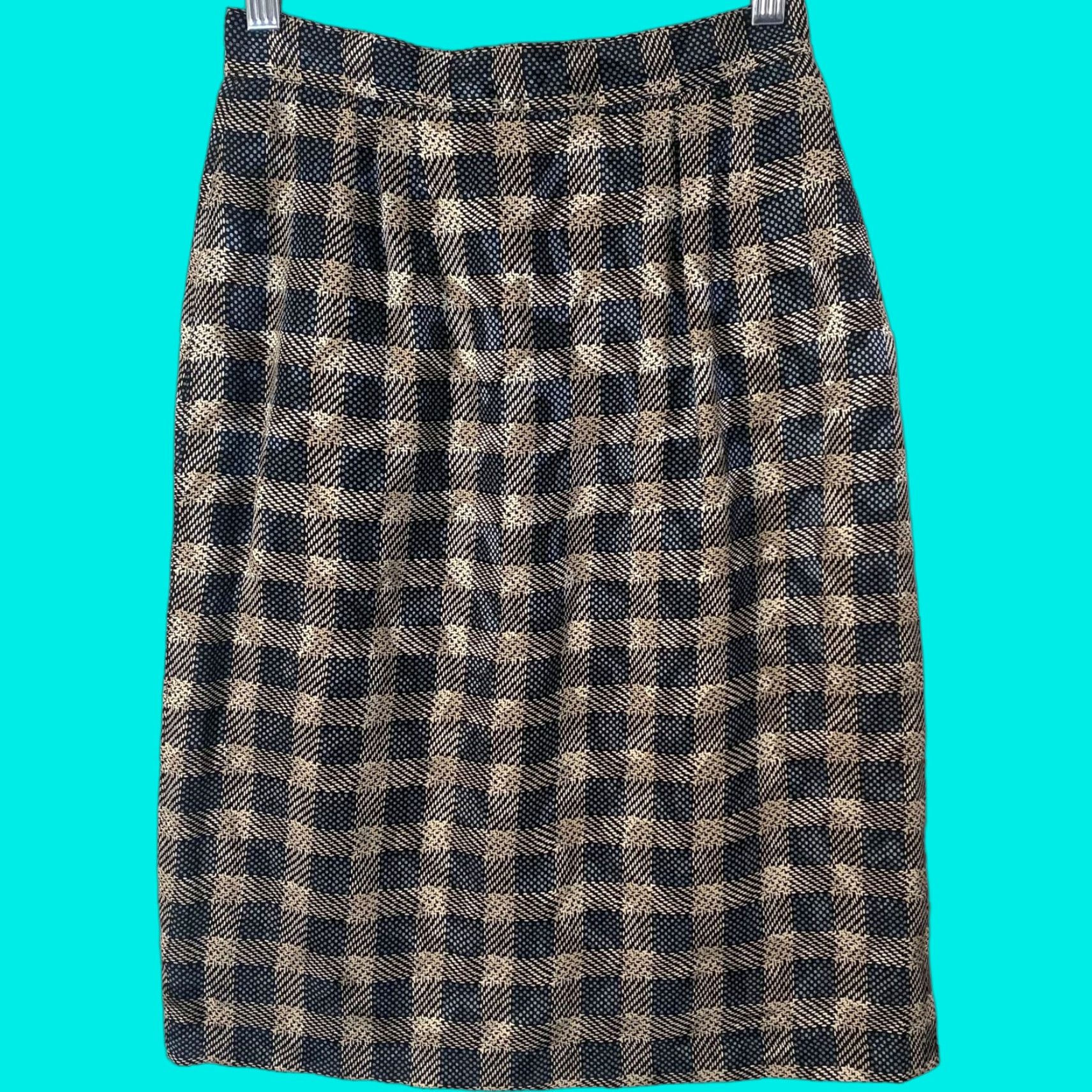 Neiman Marcus VINTAGE Neiman Marcus Lisa & Scott Plaid Silk Mini Skirt Women's Size 4 Brown Pencil Slit 23" Short Preppy Retro Size 27" / US 4 / IT 40 - 1 Thumbnail