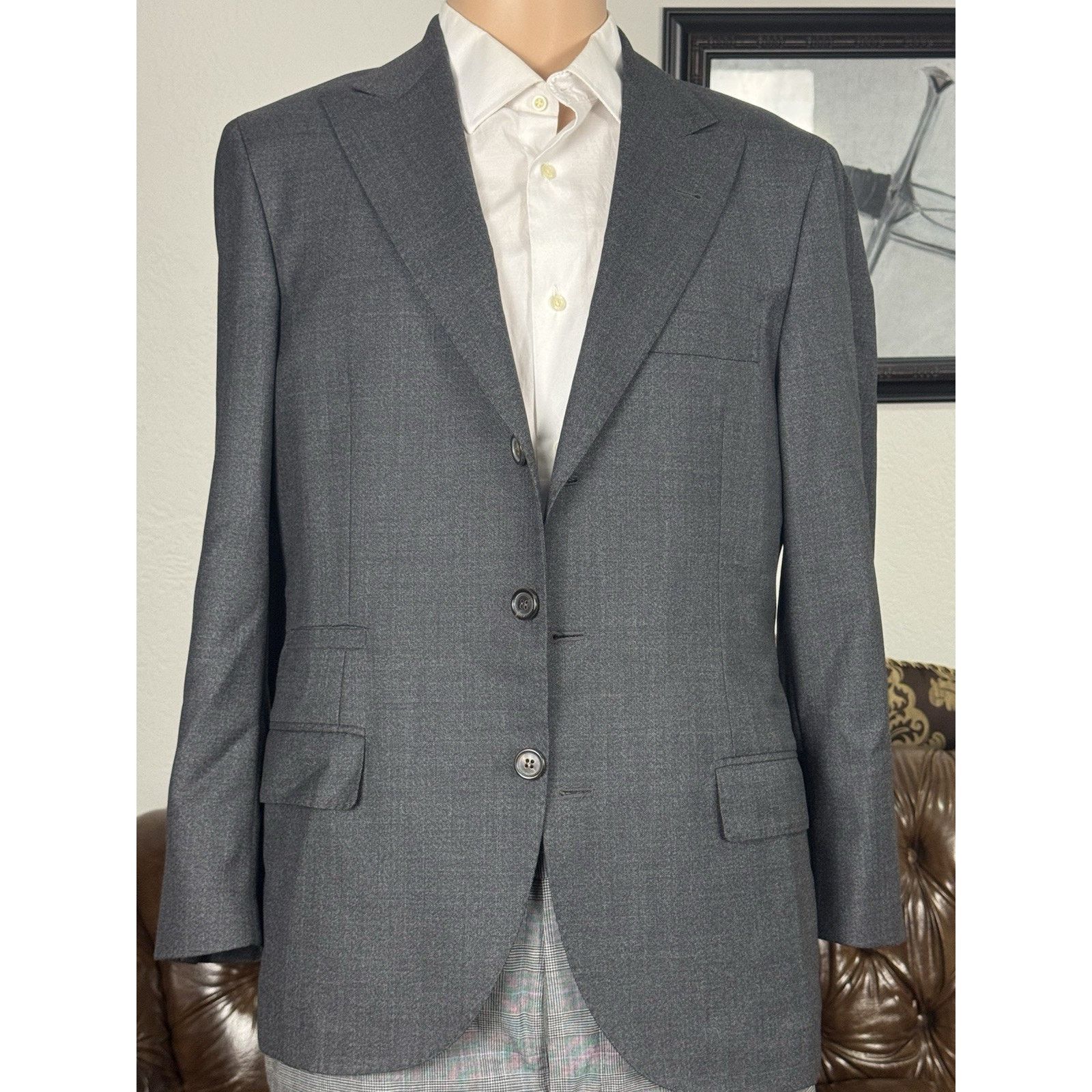 Brunello Cucinelli Brunello Cucinelli Charcoal Wool Peak Lapel Blazer 46/36 Size 36R - 4 Thumbnail