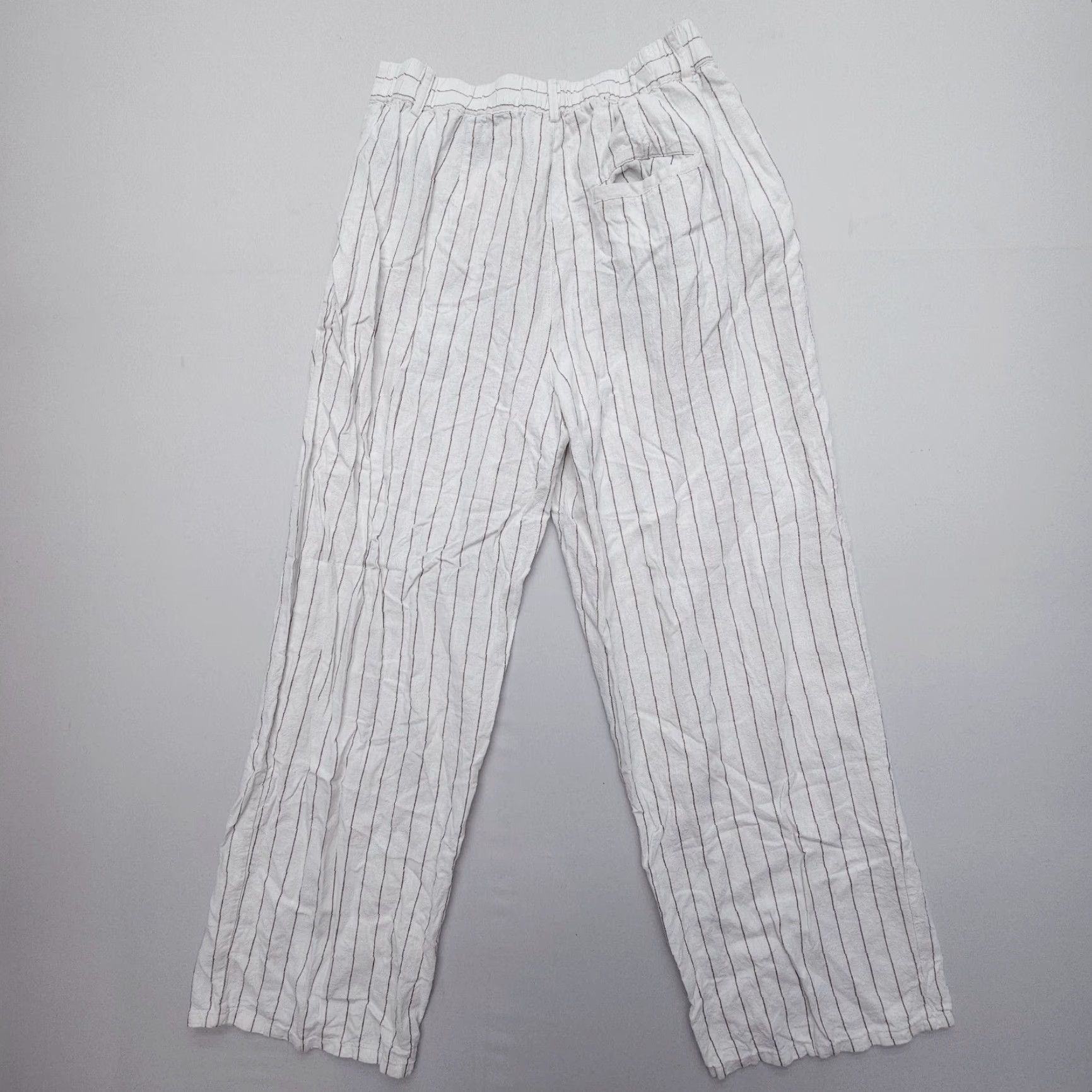 Urban Outfitters Urban Outfitters High Rise Pleated Pants Striped Linen Blend Wide-Leg Women L Regular White Bohemian 90s? Size 36" / US 14 / IT 50 - 2 Thumbnail