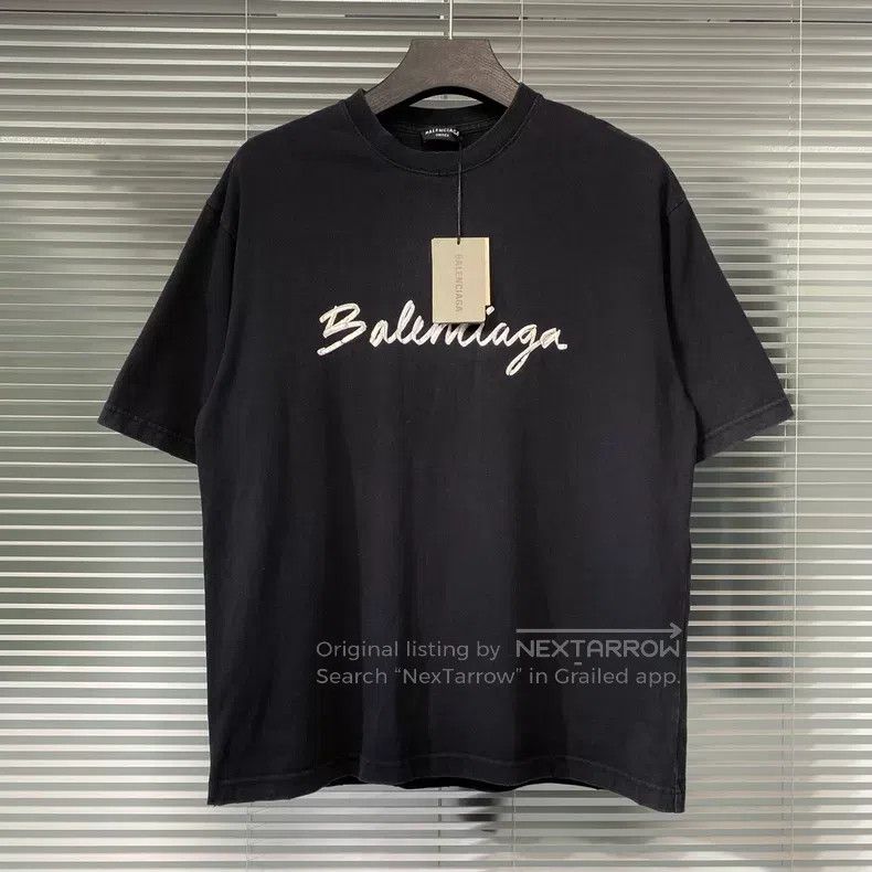 Balenciaga Balenciaga Distressed Black Short Sleeve T-Shirt with Curs Size US S / EU 44-46 / 1 - 1 Thumbnail