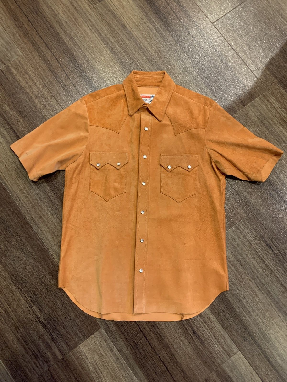 image of Dixon Rand Highwayman Men's Adobe Short Sleeve Suede Western Shirt in Orange (Size Medium)