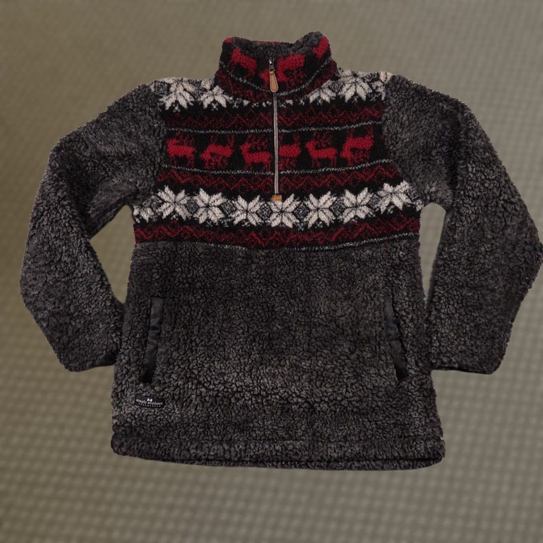 Vintage VINTAGE? Simply Southern Sherpa Pullover Womens M Gray Reindeer Snowflake 1/4 Zip Size M / US 6-8 / IT 42-44 - 1 Thumbnail