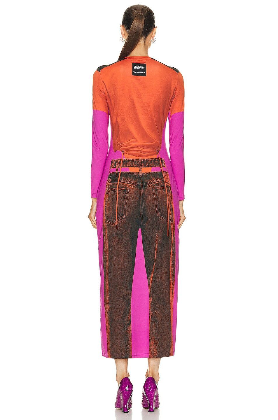 Jean Paul Gaultier × Y/Project Orange Pink Trompe L'oeil Maxi Dress Size XS / US 0-2 / IT 36-38 - 5 Thumbnail