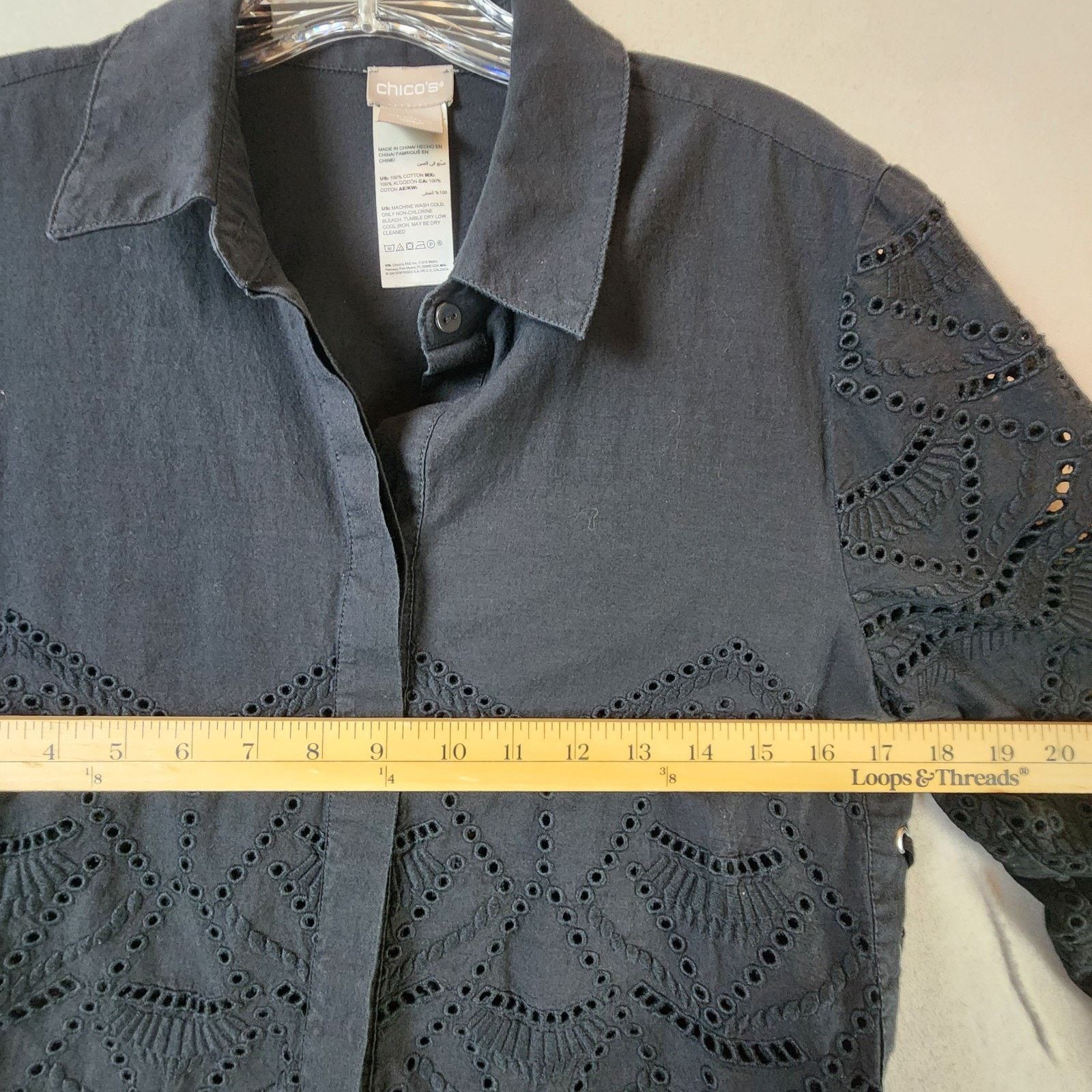 Chicos Chico’s Eyelet Embroidered Blouse Women Size 8/10 Black Size M / US 6-8 / IT 42-44 - 3 Thumbnail