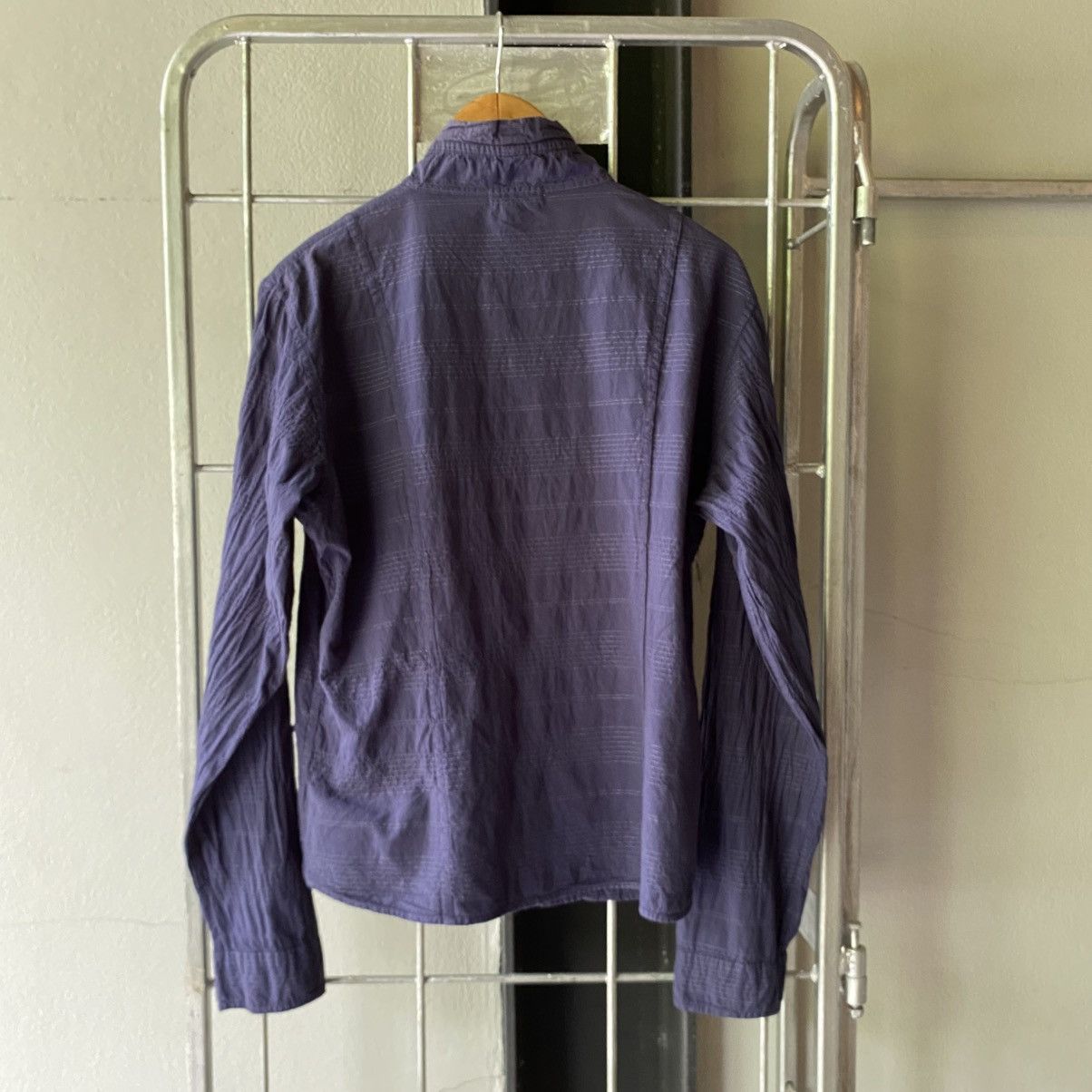 Issey Miyake Plantation Navy Textured Stand Collar Shirt Size M / US 6-8 / IT 42-44 - 14 Thumbnail