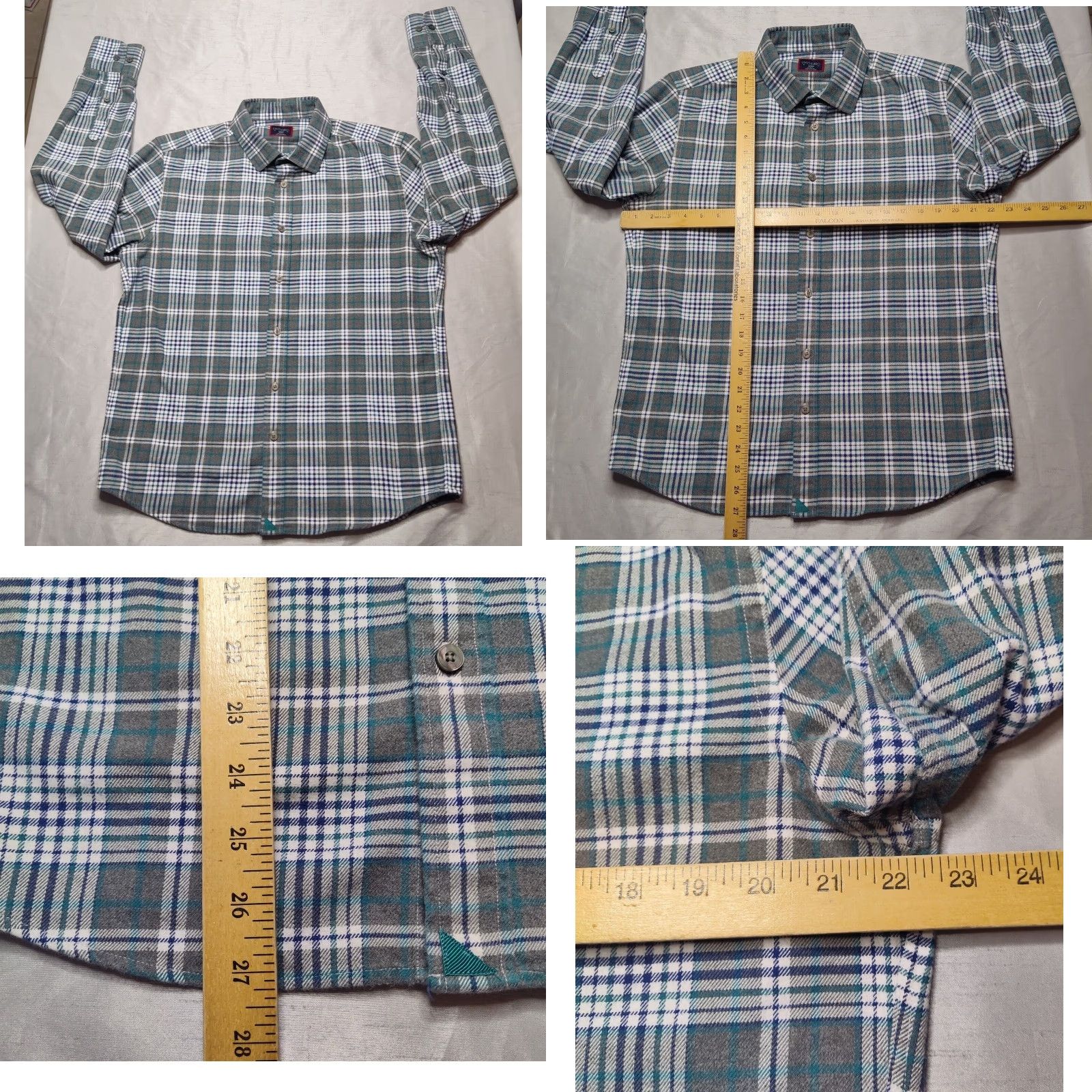 UNTUCKit UNTUCKit QUENTERRA SLIM FIT Button-Up Shirt Men L Gray Teal Plaid Cotton Long Sleeve Button Shirt Size US L / EU 52-54 / 3 - 8 Thumbnail