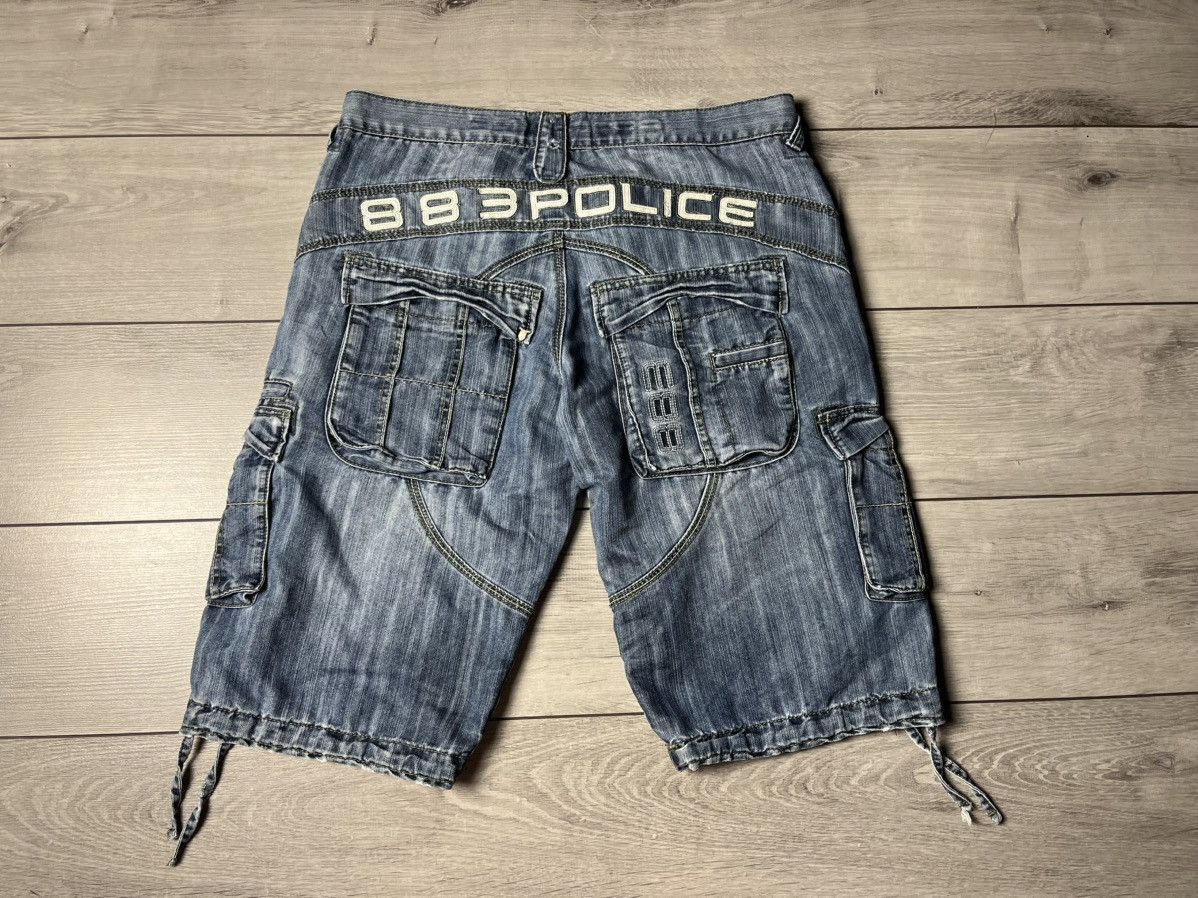 POLICE cargo denim shorts jorts faded washed multipocket