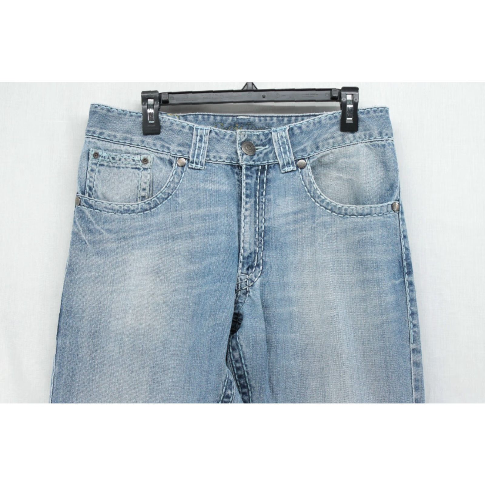 Wrangler Wrangler Rock 47 Jeans Men's 33x36 Blue Boot Cut Heavy Stitching Cowboy Rodeo Distressed 5-Pocket Denim Size US 33 - 3 Thumbnail