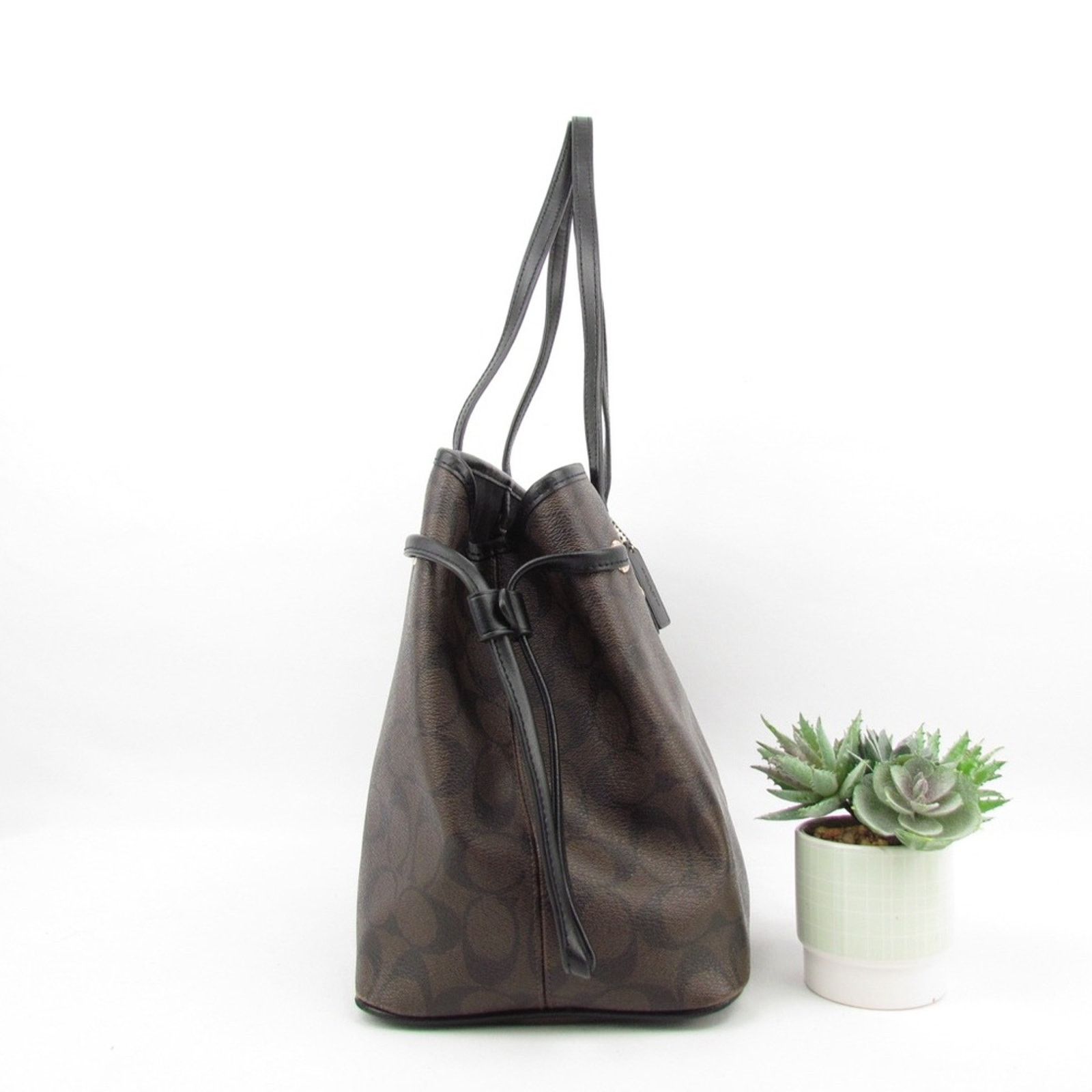 Coach Signature Drawstring Carryall Black Coated Canvas Bag