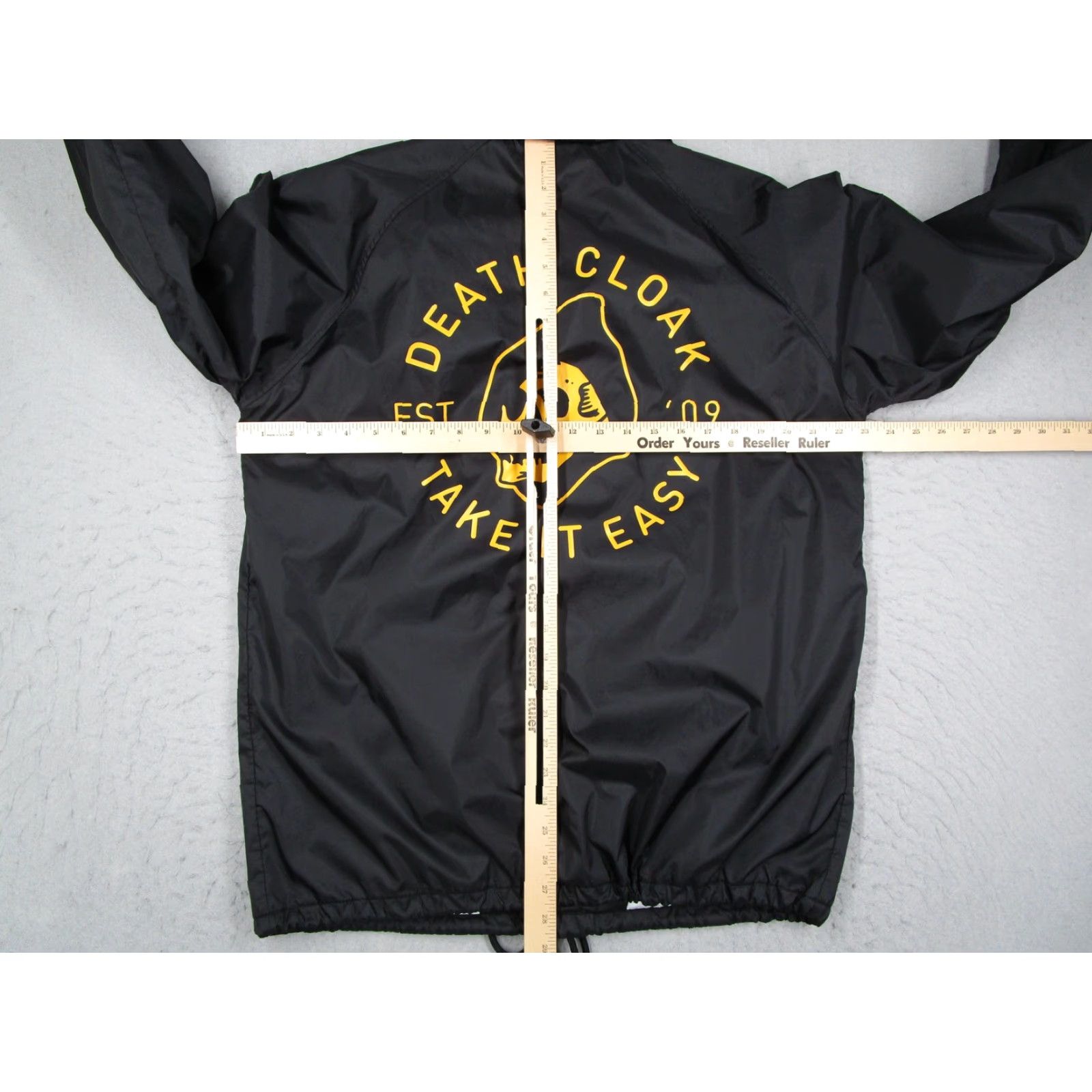Death Cloak Jacket Mens Large Black Skull Windbreaker Take It Easy USA Coach