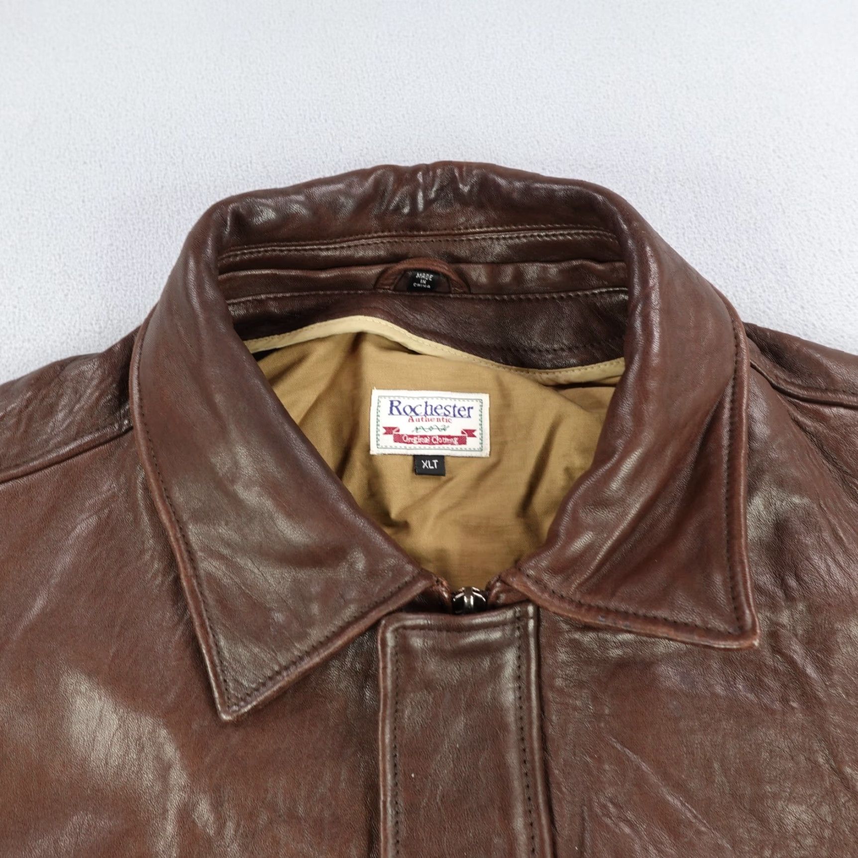 Vintage Vintage Rochester Mens Bomber Jacket XL Tall Brown Leather Mid-Length Full Zip Outdoor Cotton Lined Size US XL / EU 56 / 4 - 2 Thumbnail