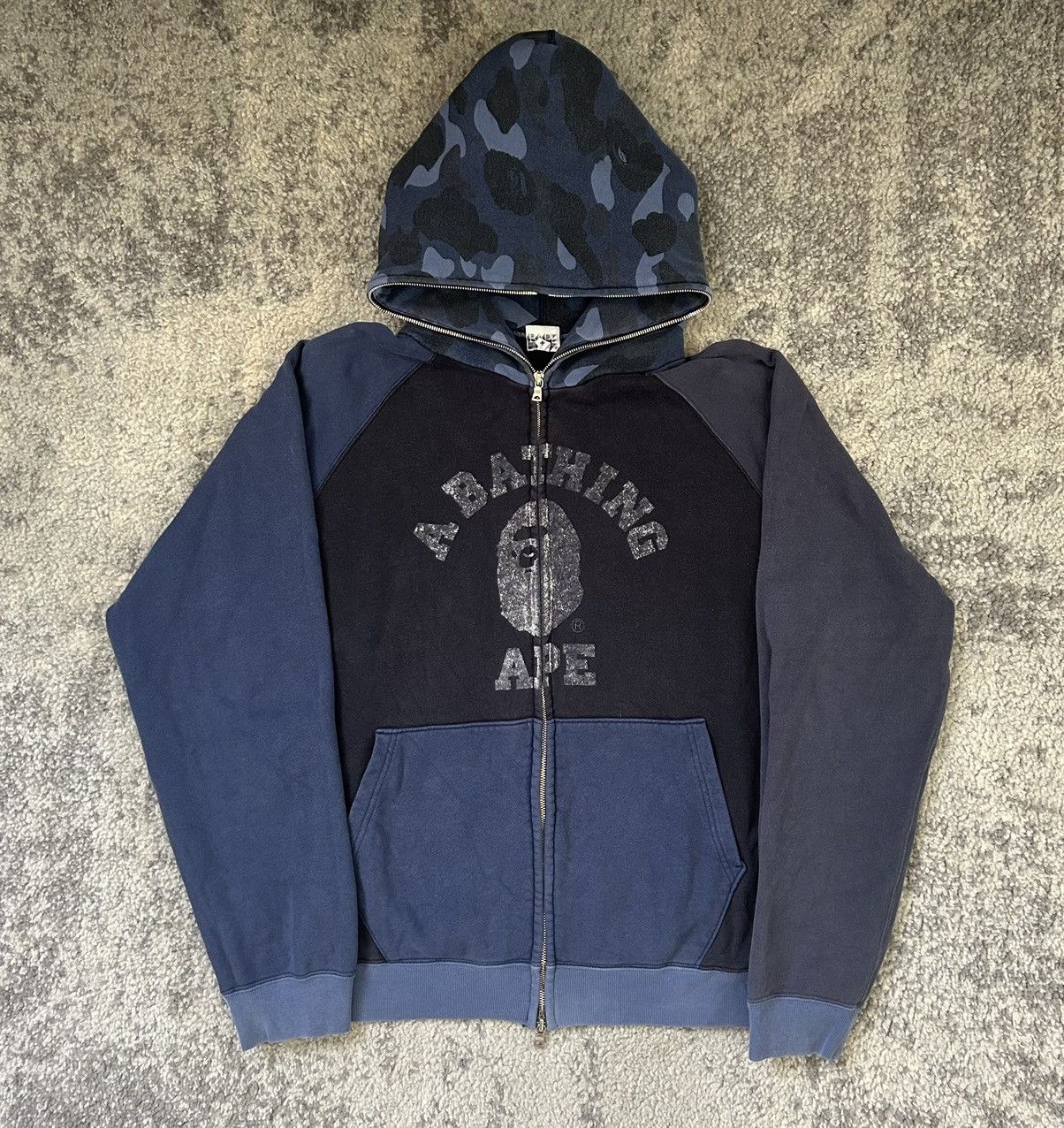 image of Bape Crazy Camo College Full Zip Hoodie in Navy, Men's (Size Medium)