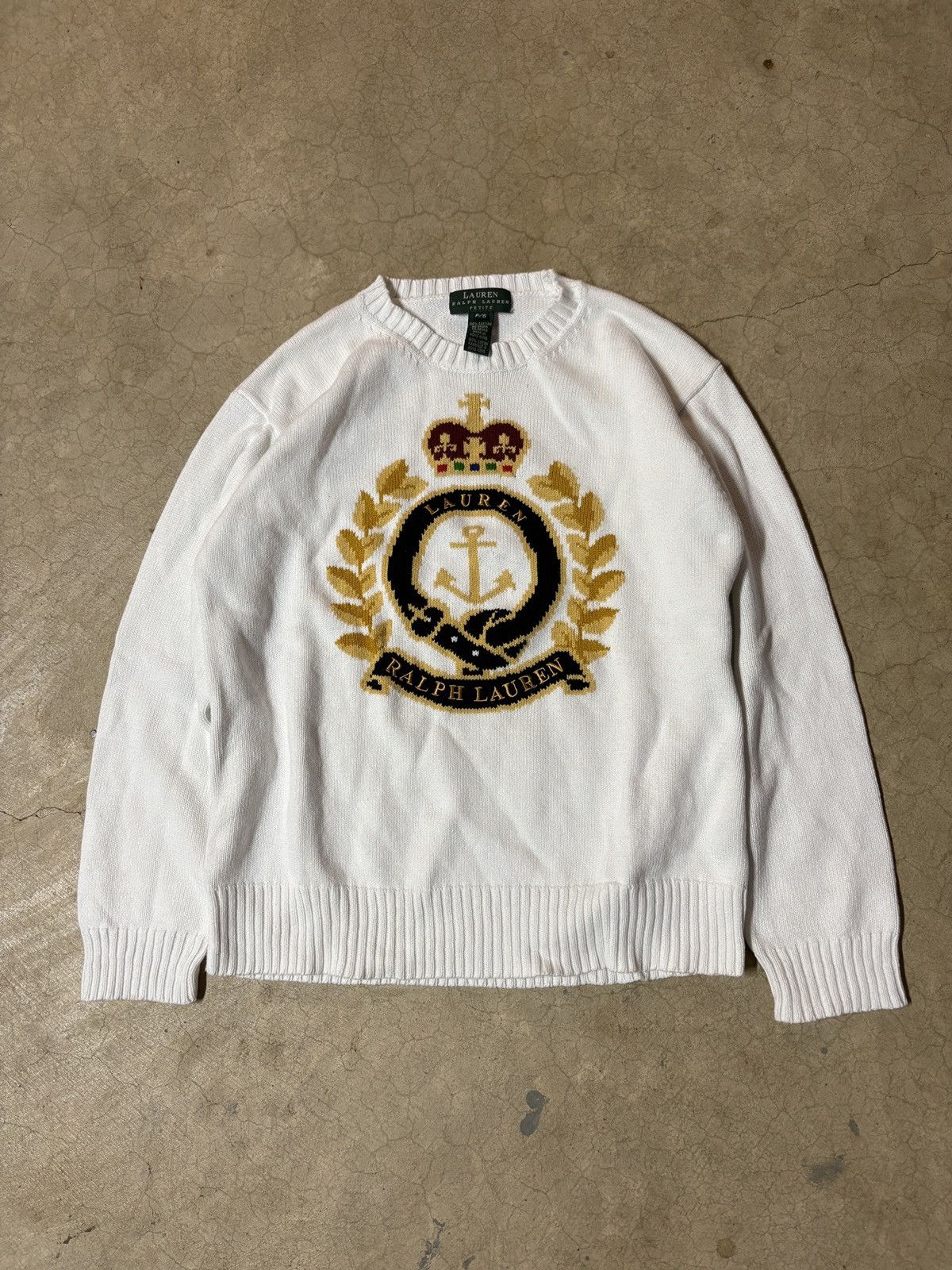 Ralph Lauren VTG 90s Ralph Lauren Crown Creat RRL White Sweater Crewneck Size S / US 4 / IT 40 - 1 Thumbnail