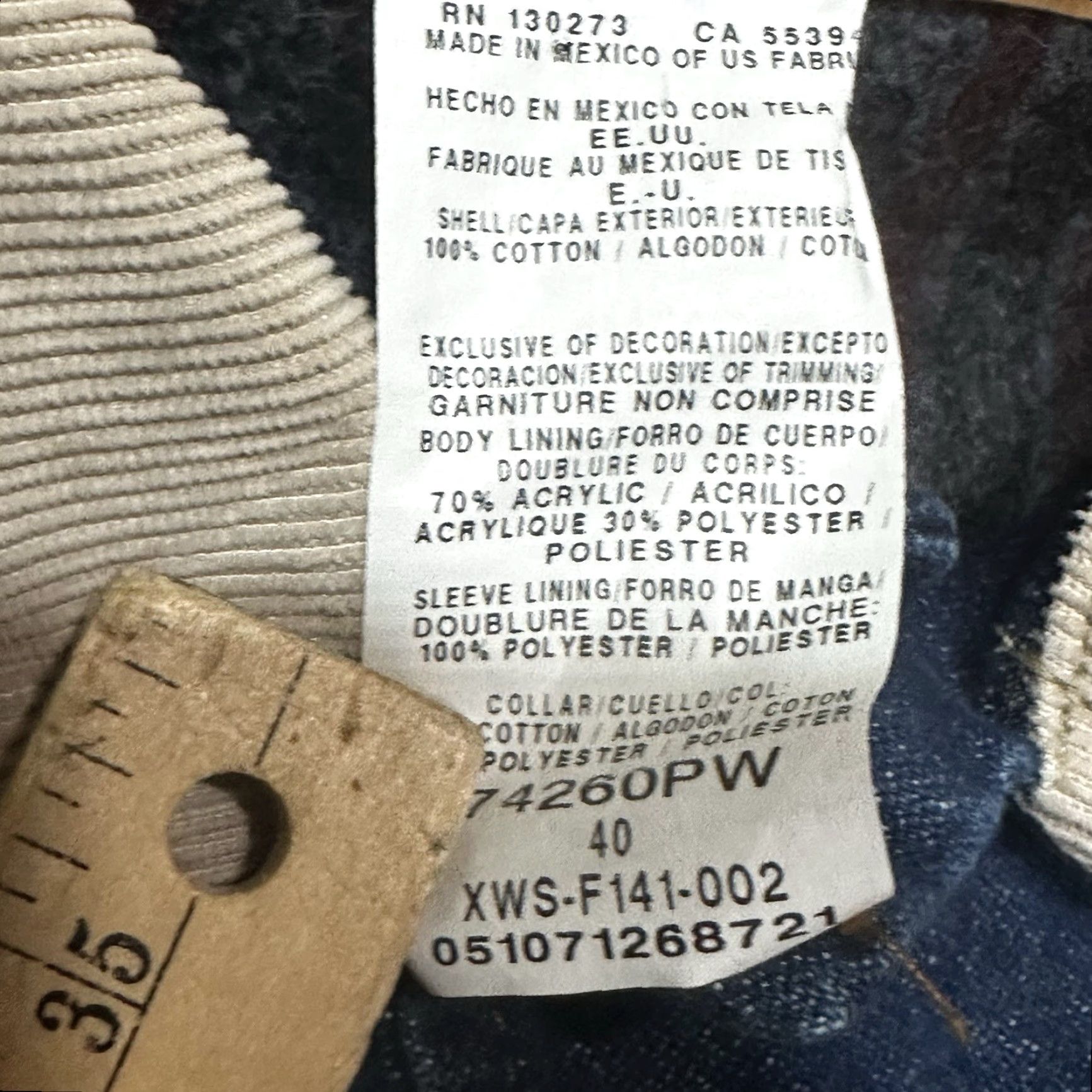 Wrangler VINTAGE Wrangler Western Denim Jacket Mens 40 Blue Corduroy Collar Lined Blanket 74260PW Jacket Size US XXS / EU 40 - 6 Thumbnail