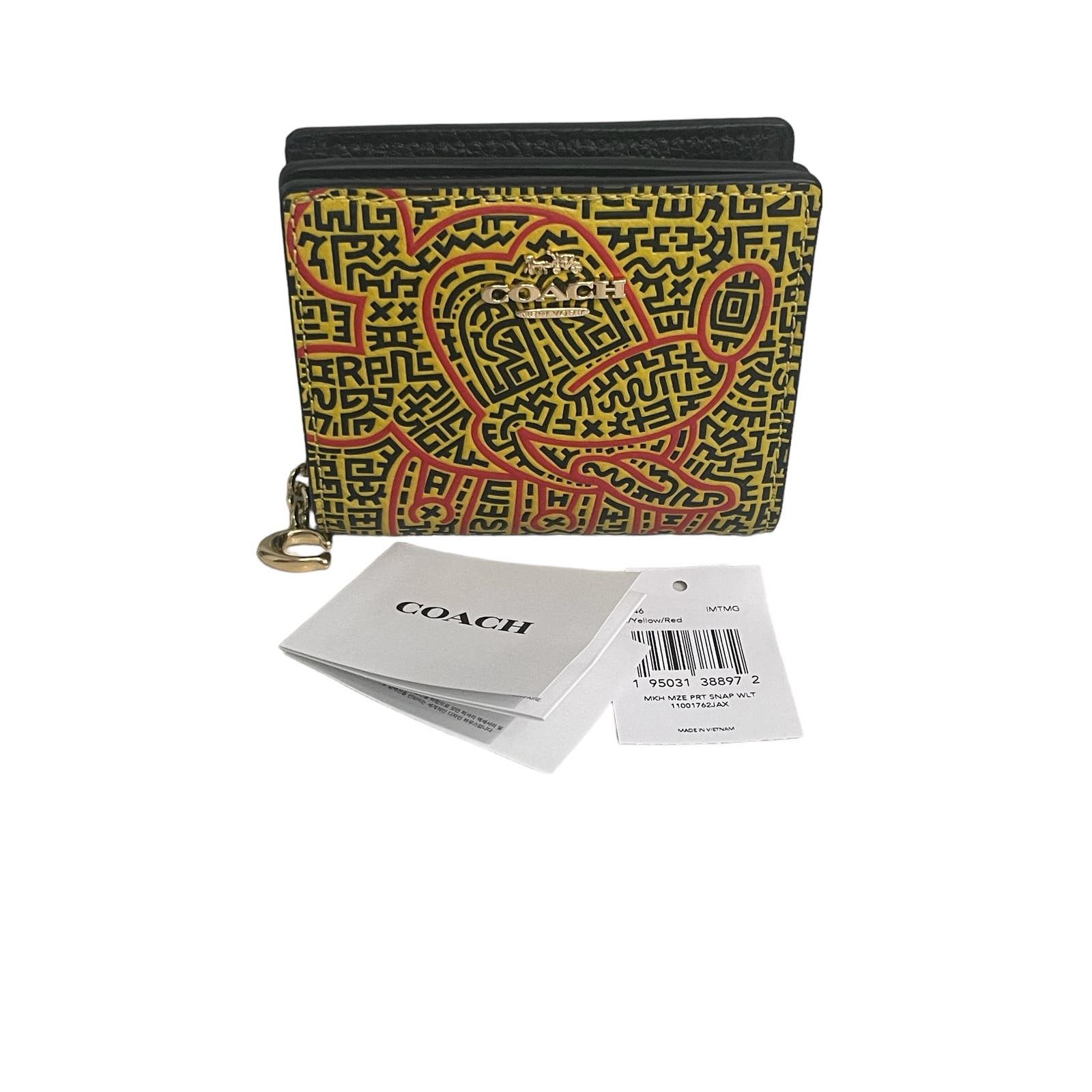 image of Coach Disney Mickey Mouse X Keith Haring Snap Wallet New, Women's