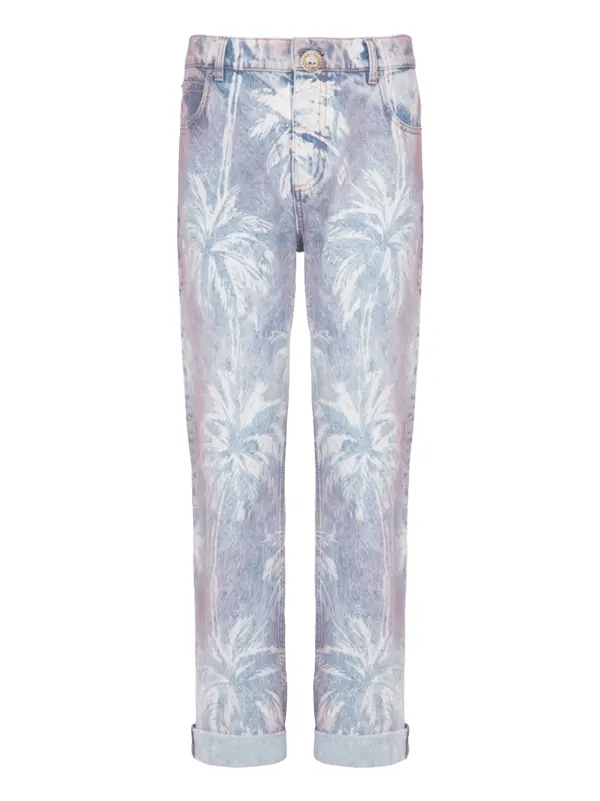 Balmain o1s1wg110825 Palm Tree Print Jeans in Blue Size 28" / US 6 / IT 42 - 1 Thumbnail