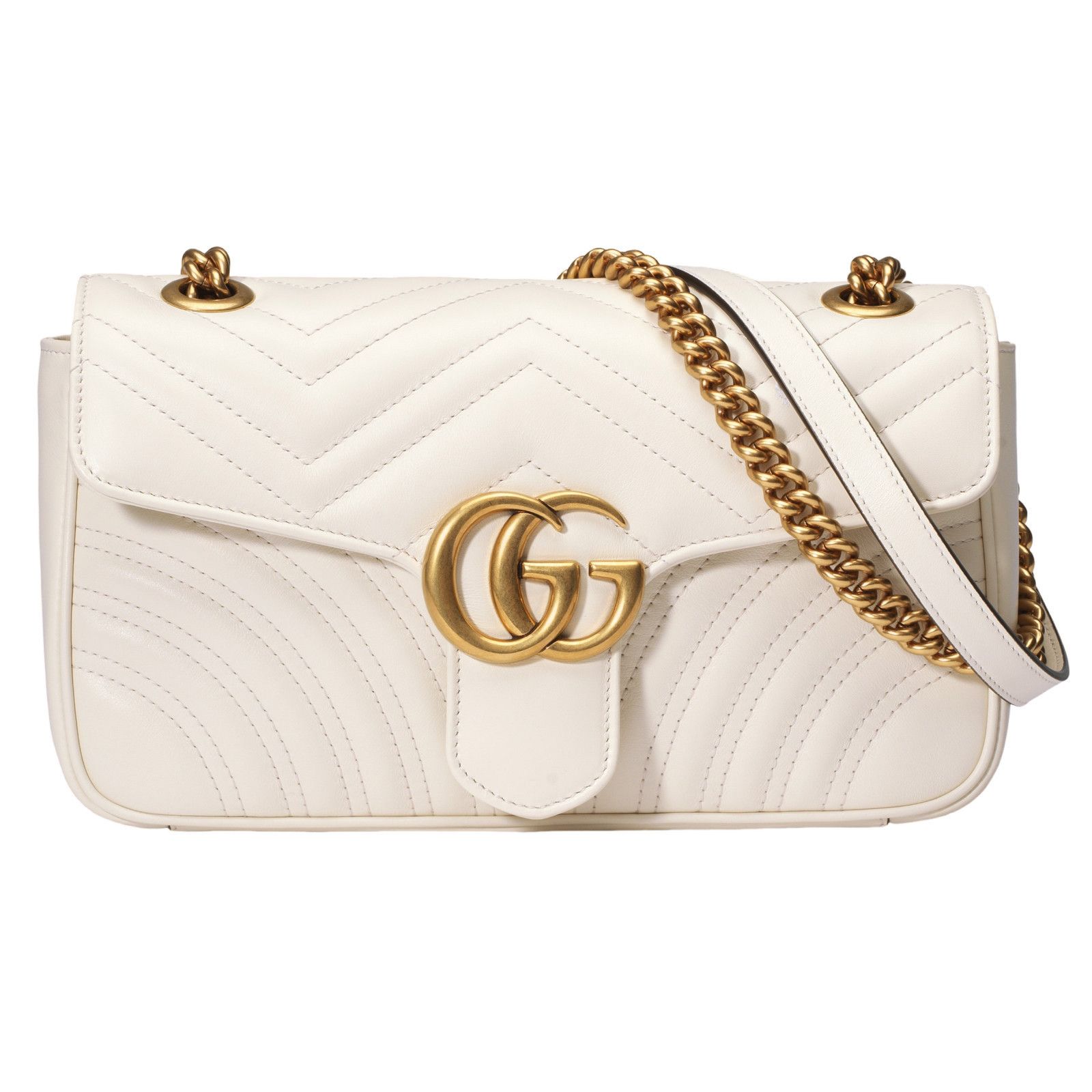 Gucci Marmont Medium GG $2850 White Leather Shoulder Bag New